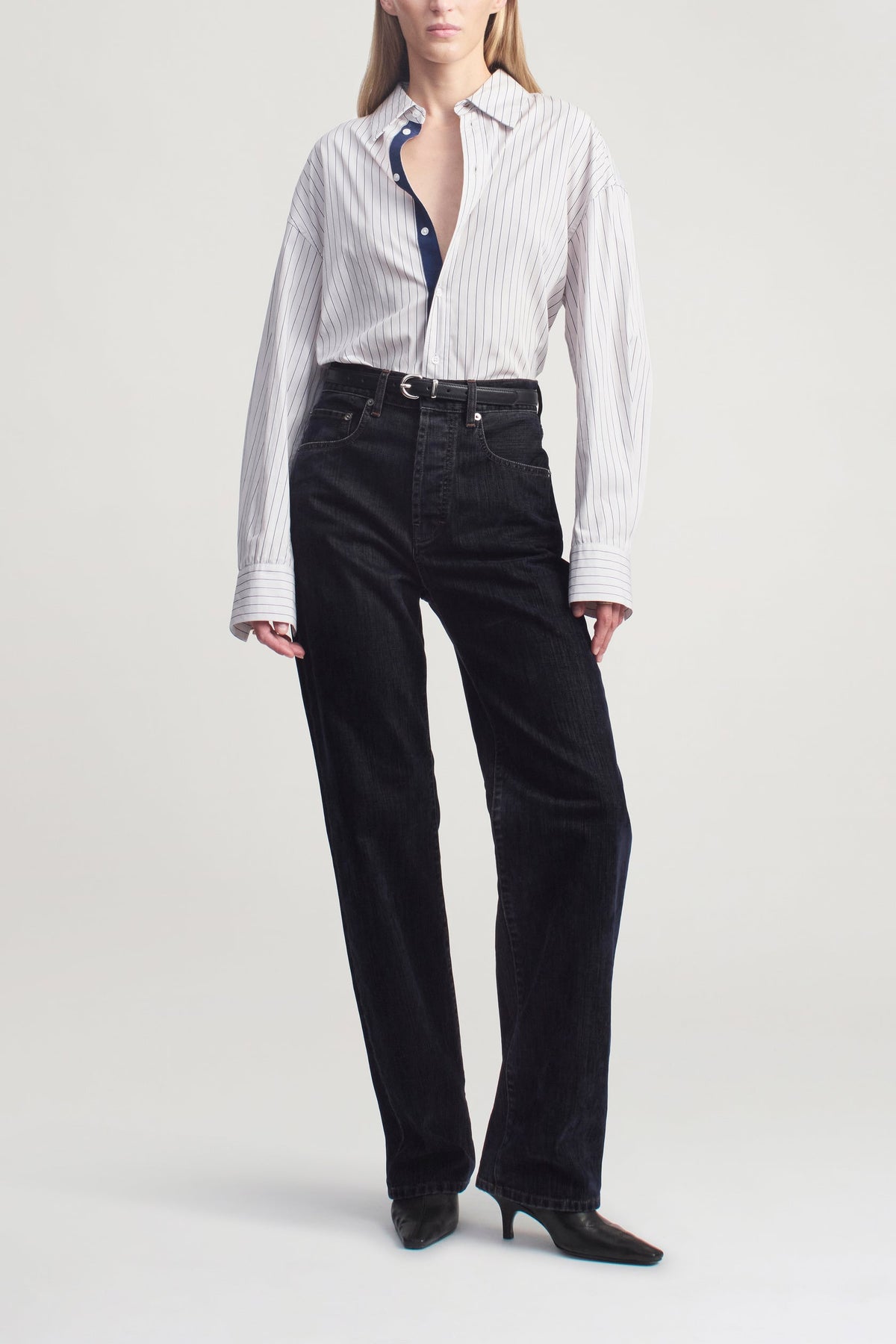 Navy Stripe Poplin Dani Button Down