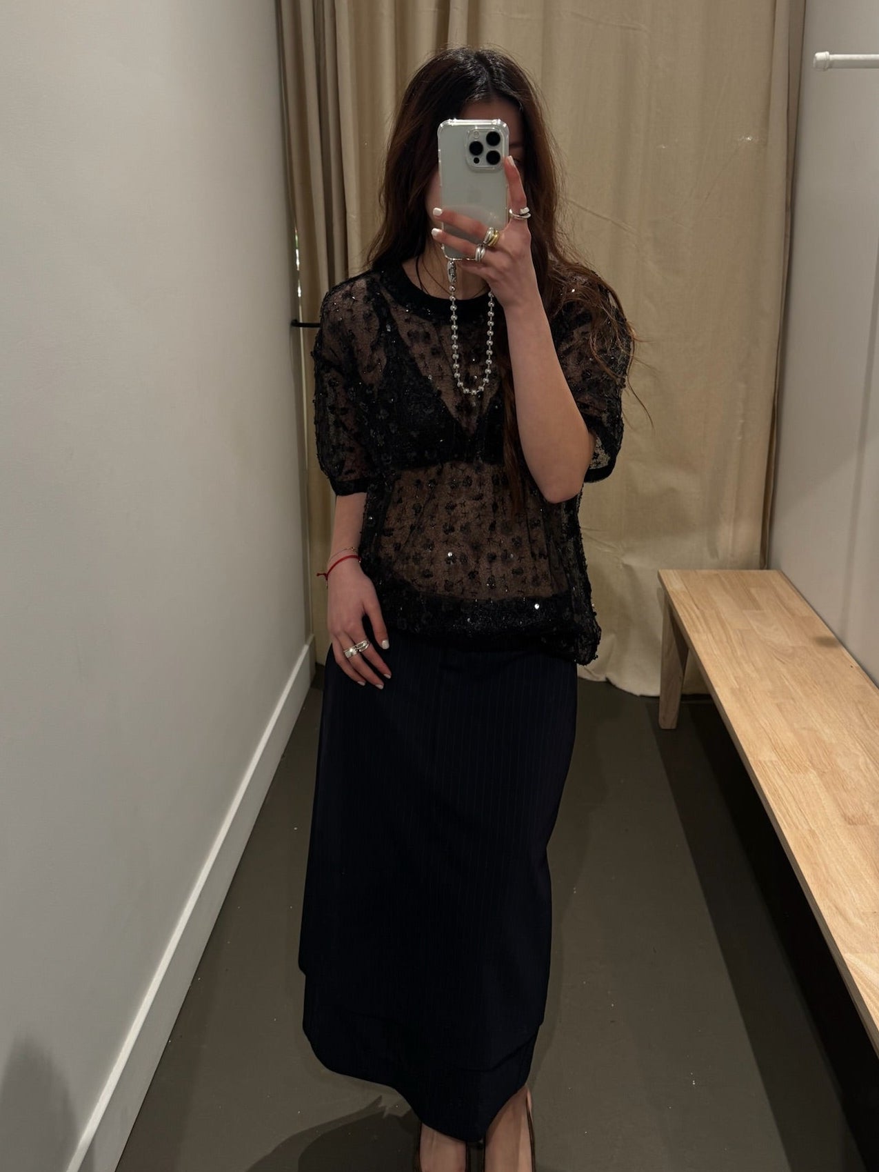 Black Mesh Short Sleeve Floral Sequin Top