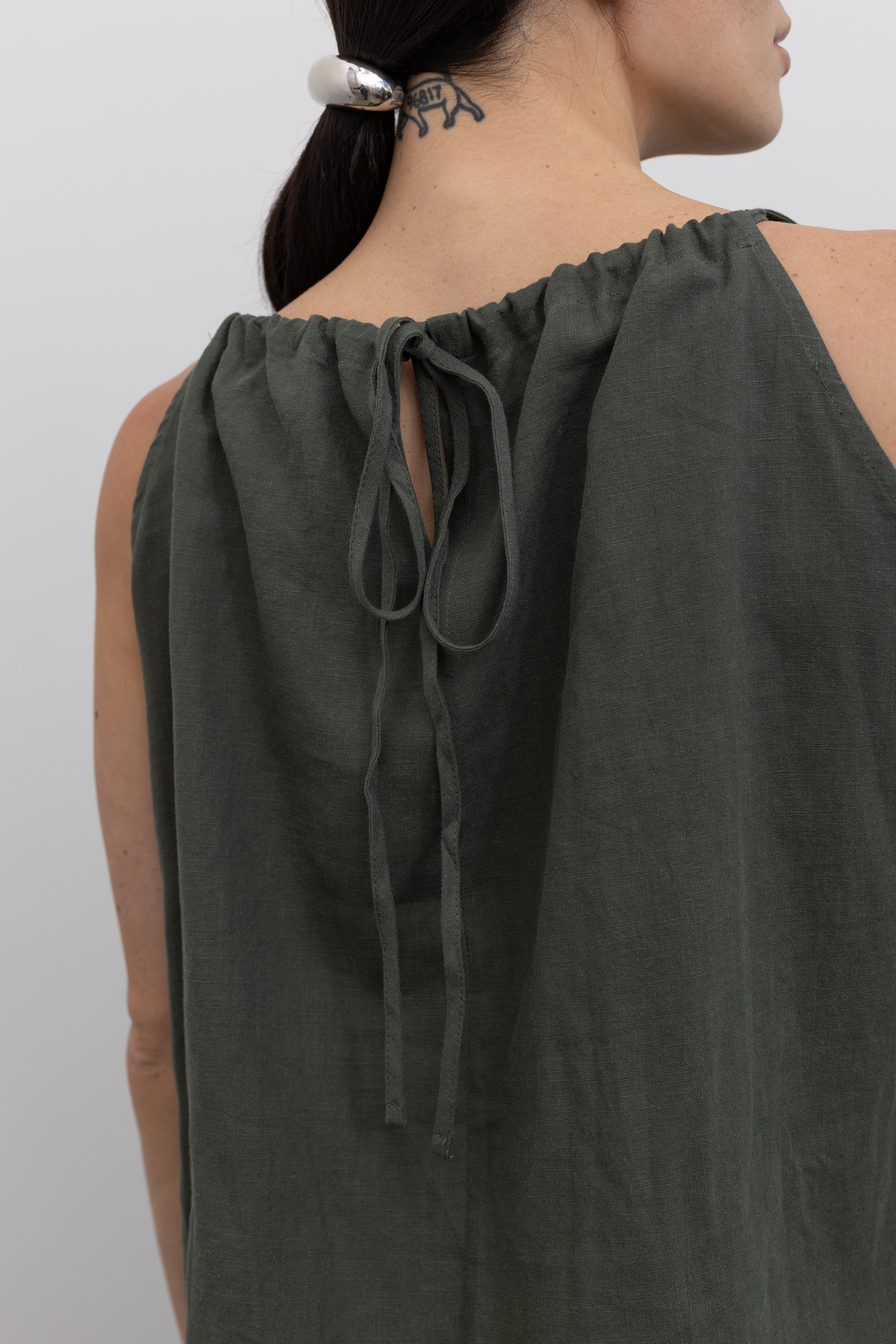 Olive Green Halter Neck Cotton Top