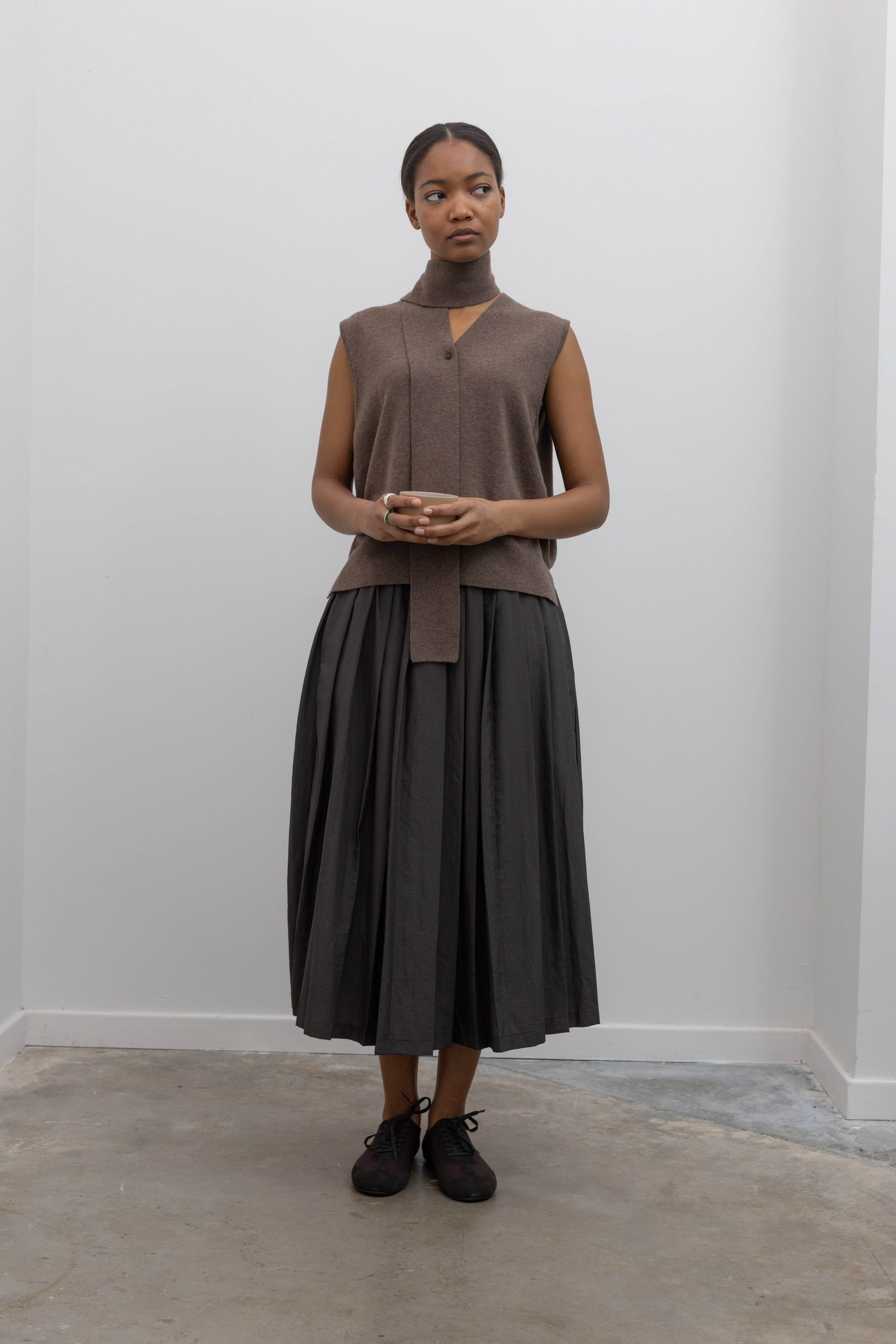 Taupe Merino Wool Lace Waistcoat