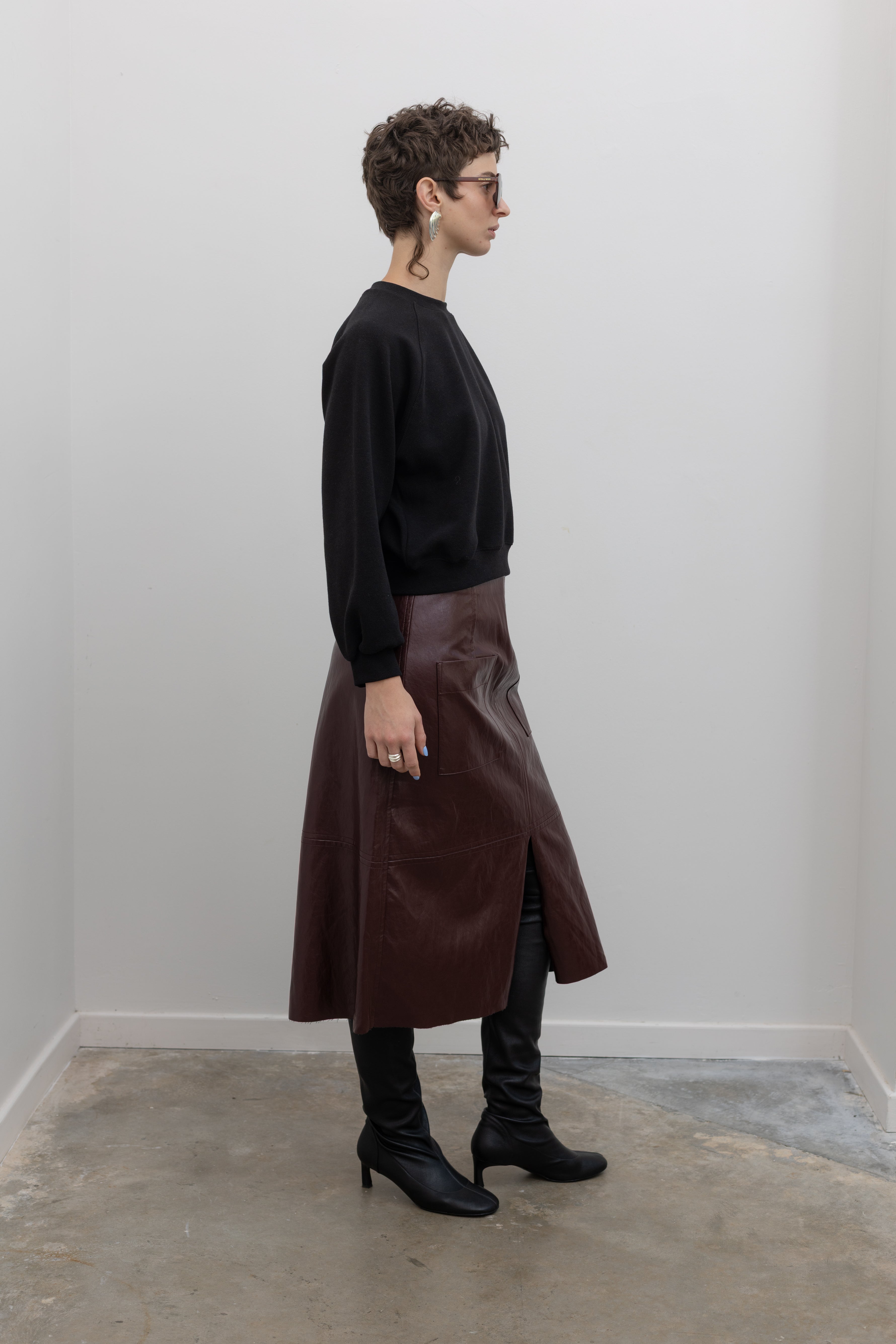 Burgundy Faux Leather Skirt