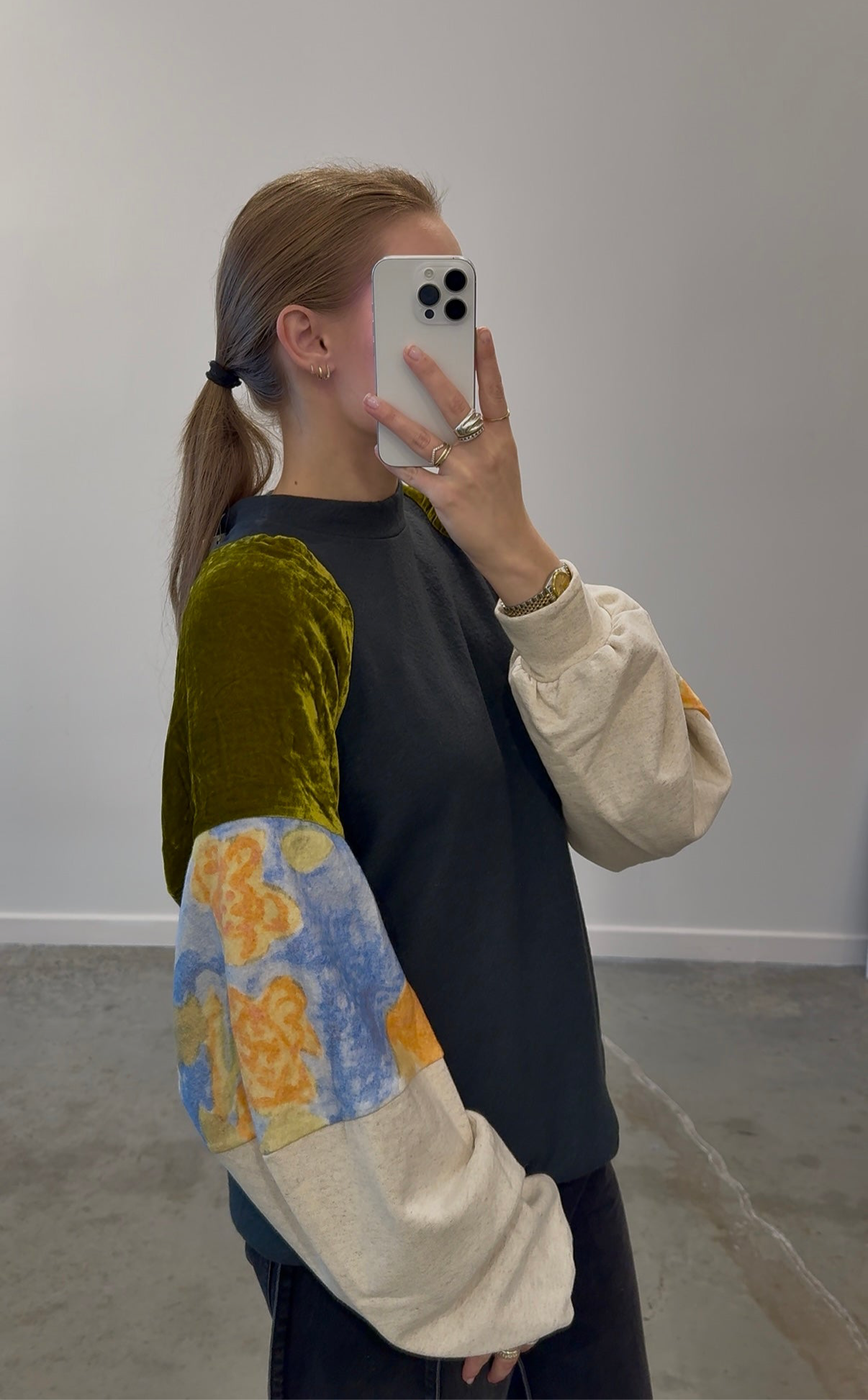 Mixed Print Blouson Sleeve Sweatshirt