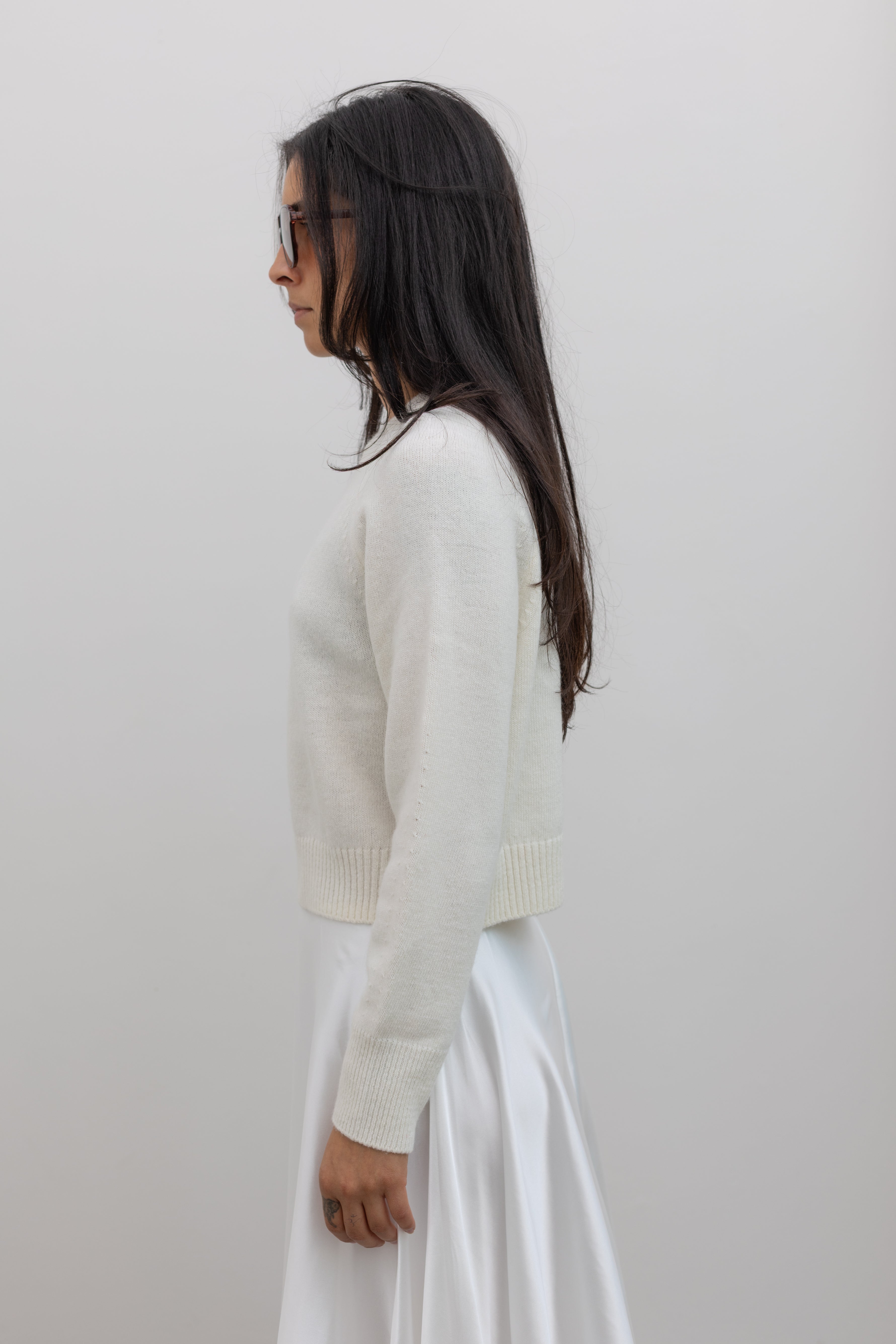 Ivory Cashmere Round Neck Cropped Sweater