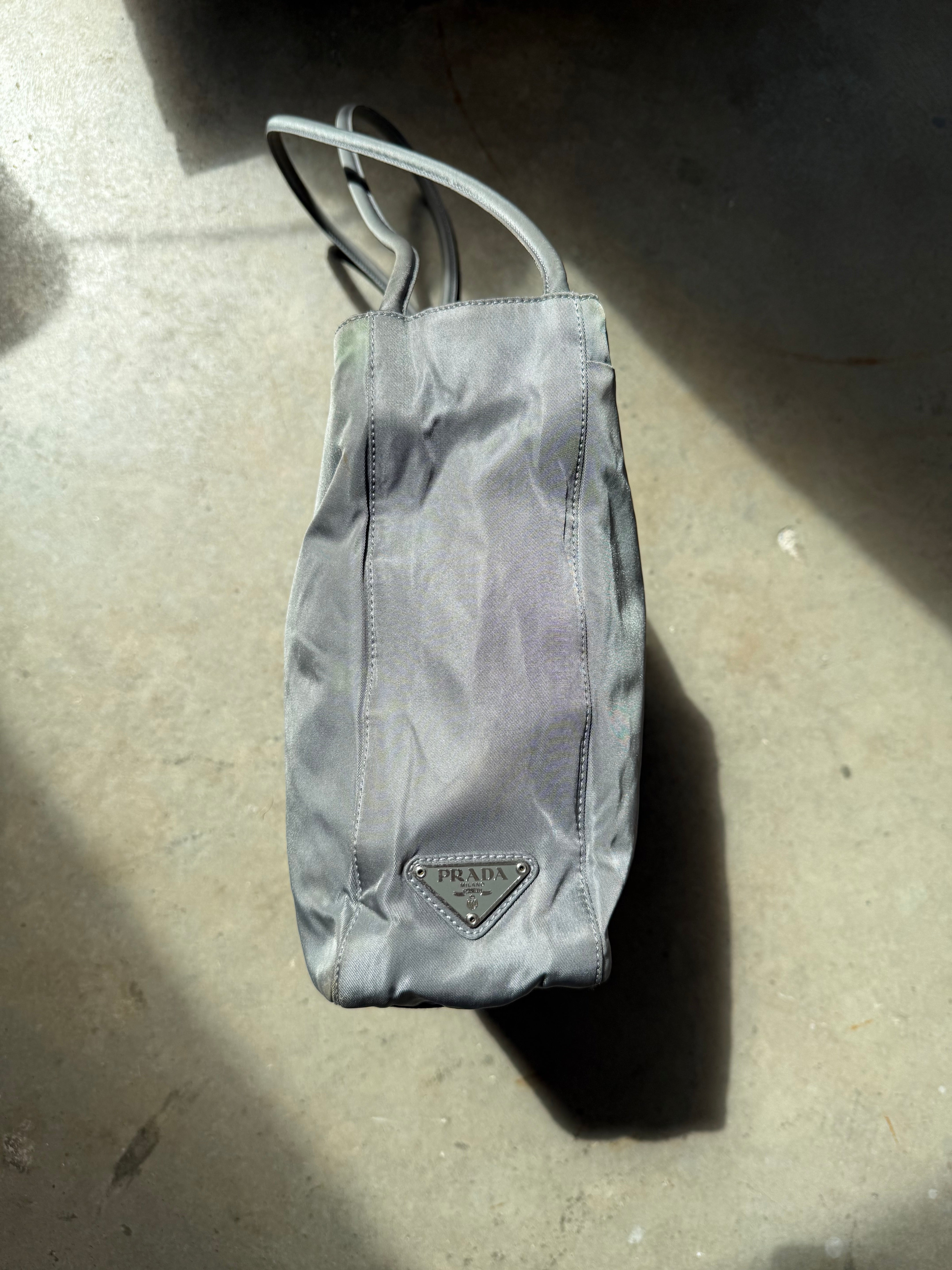 Vintage Prada Silver Nylon Shoulder Bag