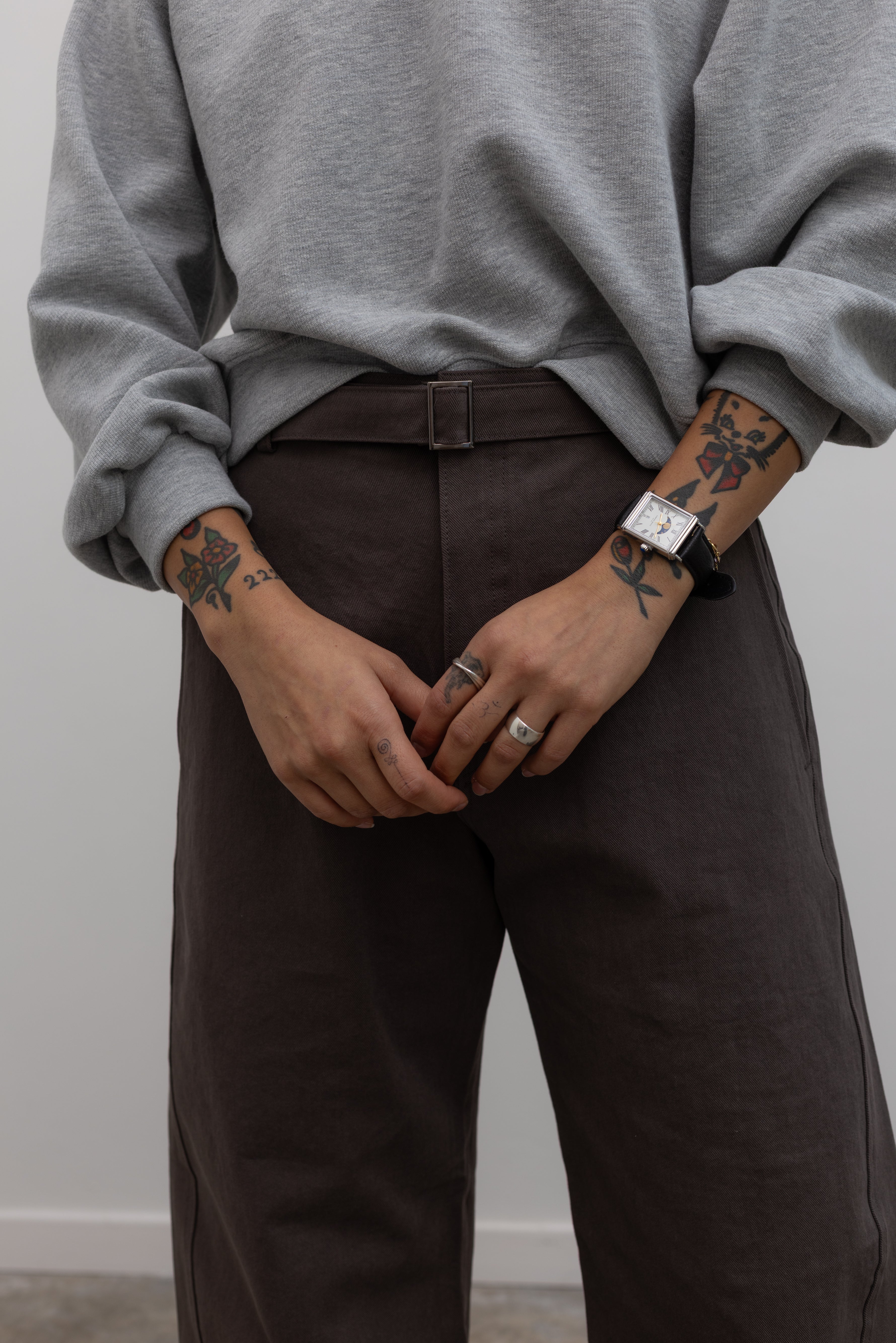 Brown Curved Belted Chino Pants