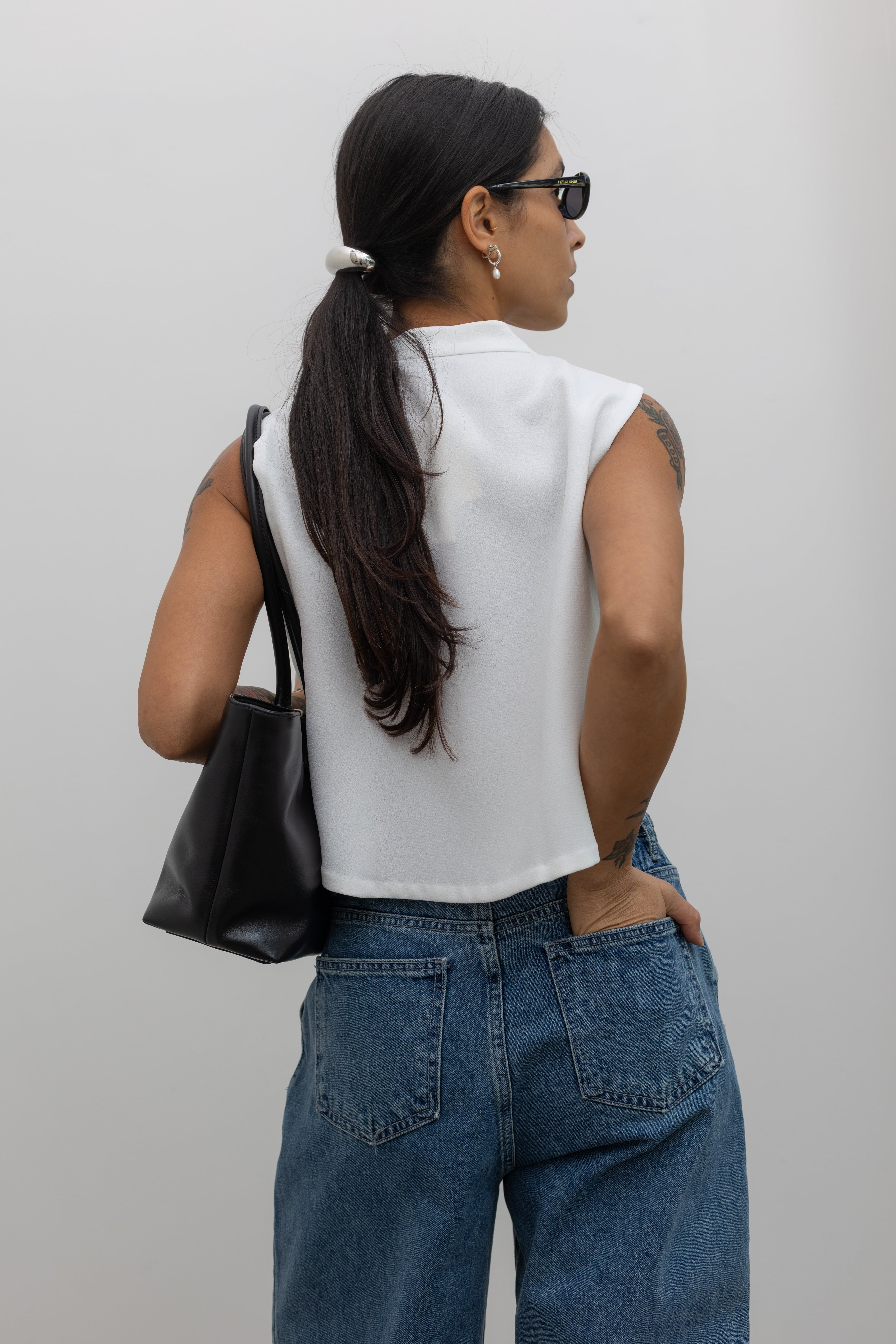 Medium Wash Pleated Drawstring Jeans