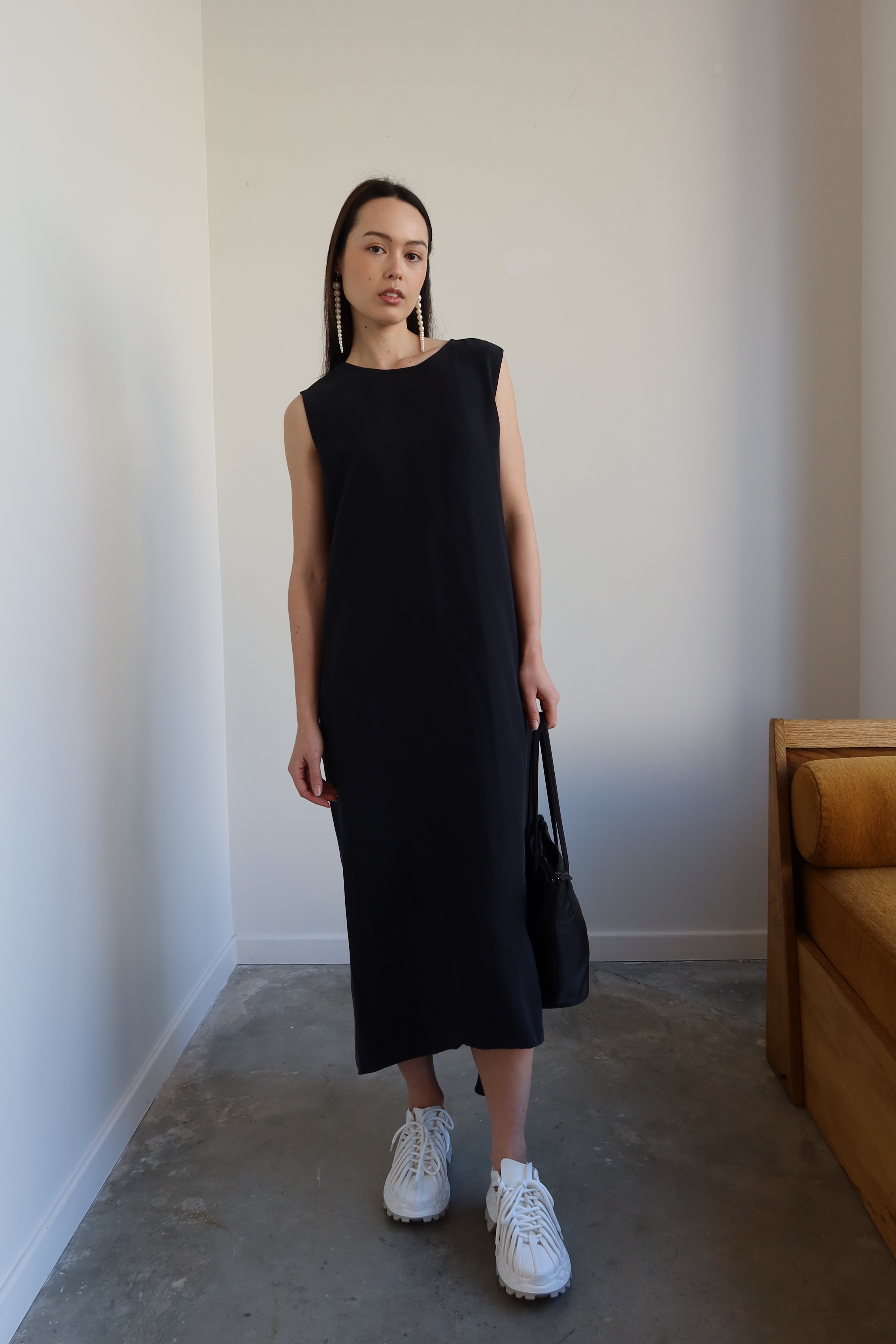 Black Sleeveless Overlap Maxi Dress