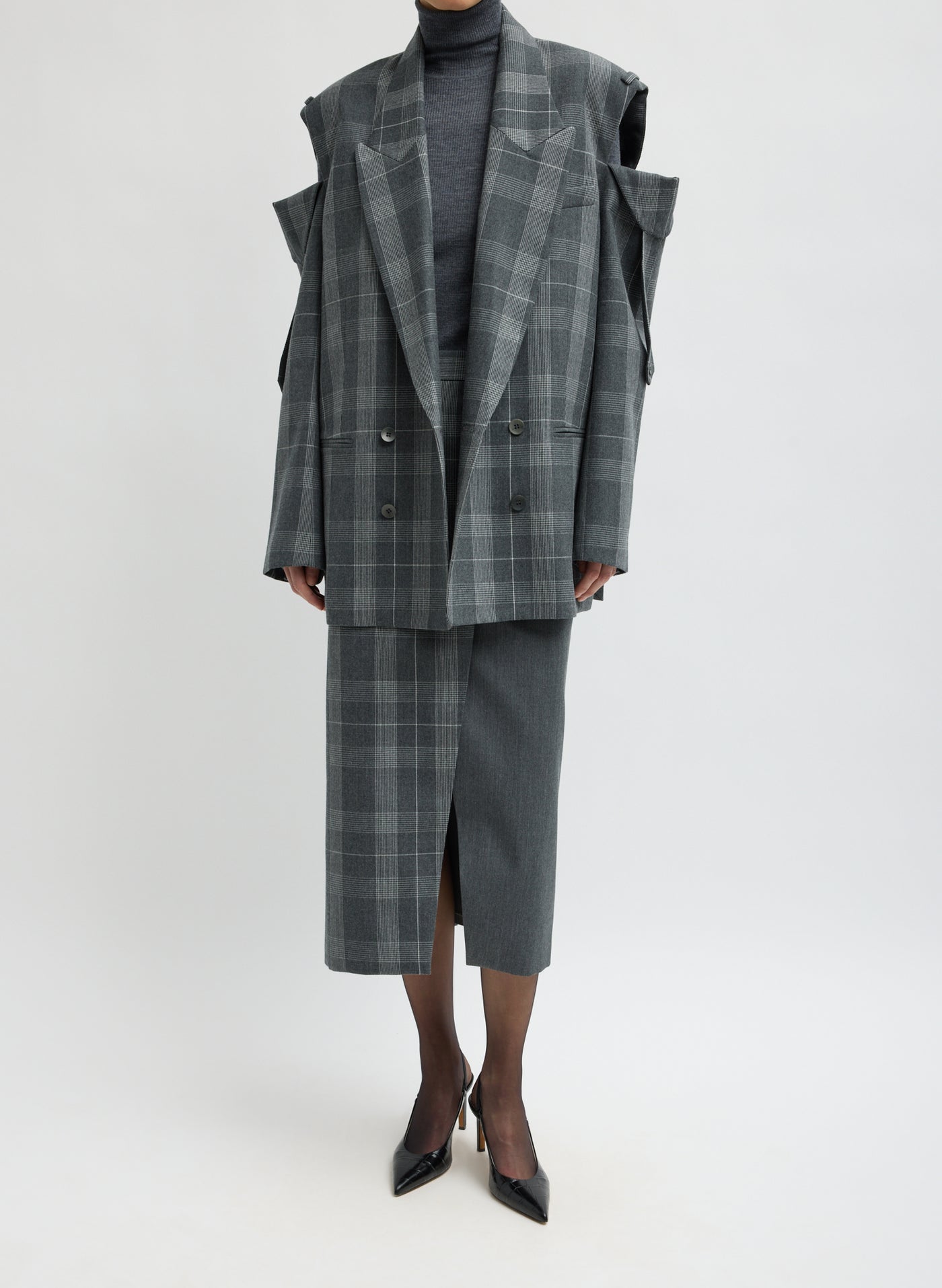 Grey Papery Wool Plaid Easy Mens Blazer