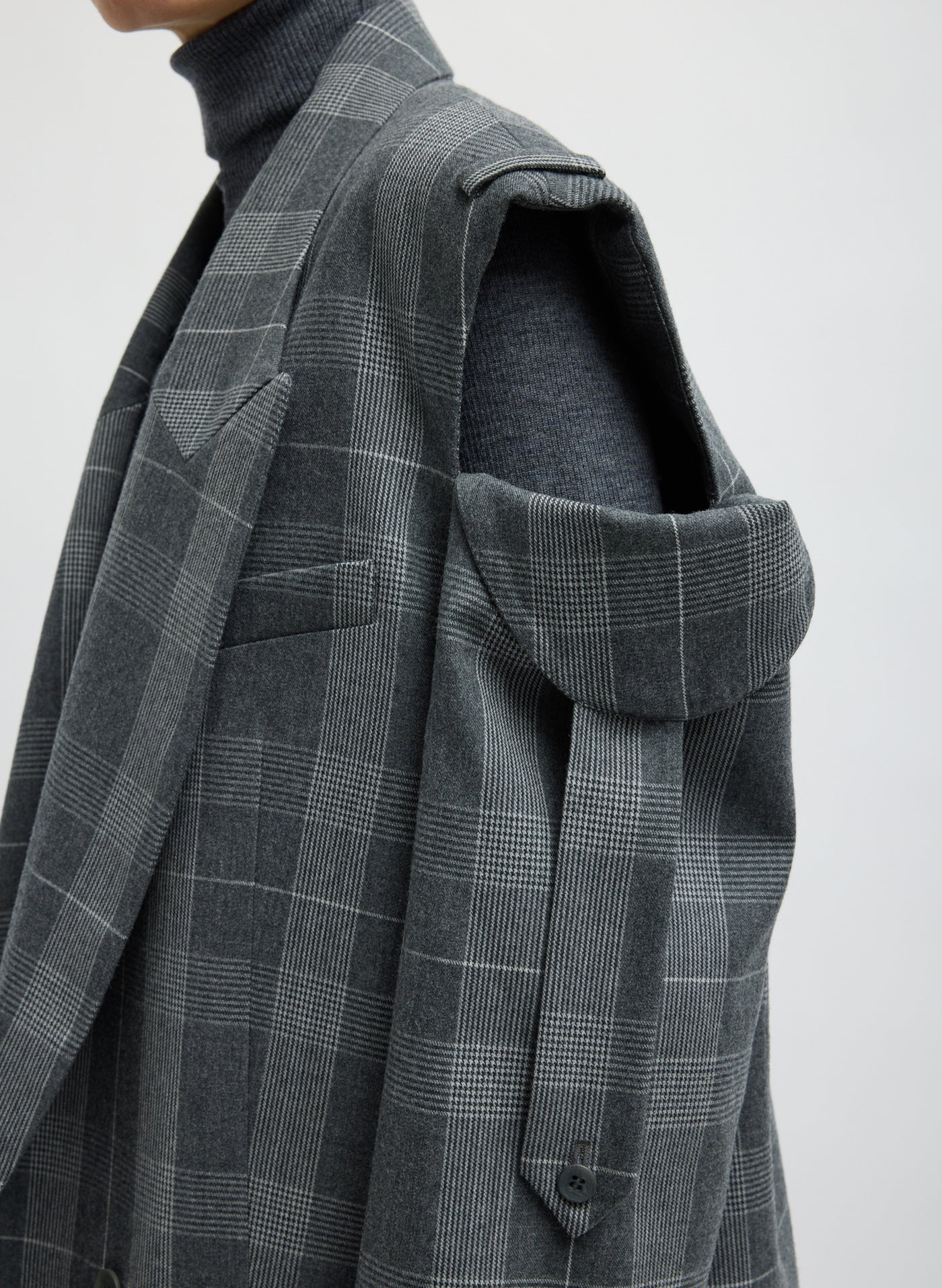 Grey Papery Wool Plaid Easy Mens Blazer