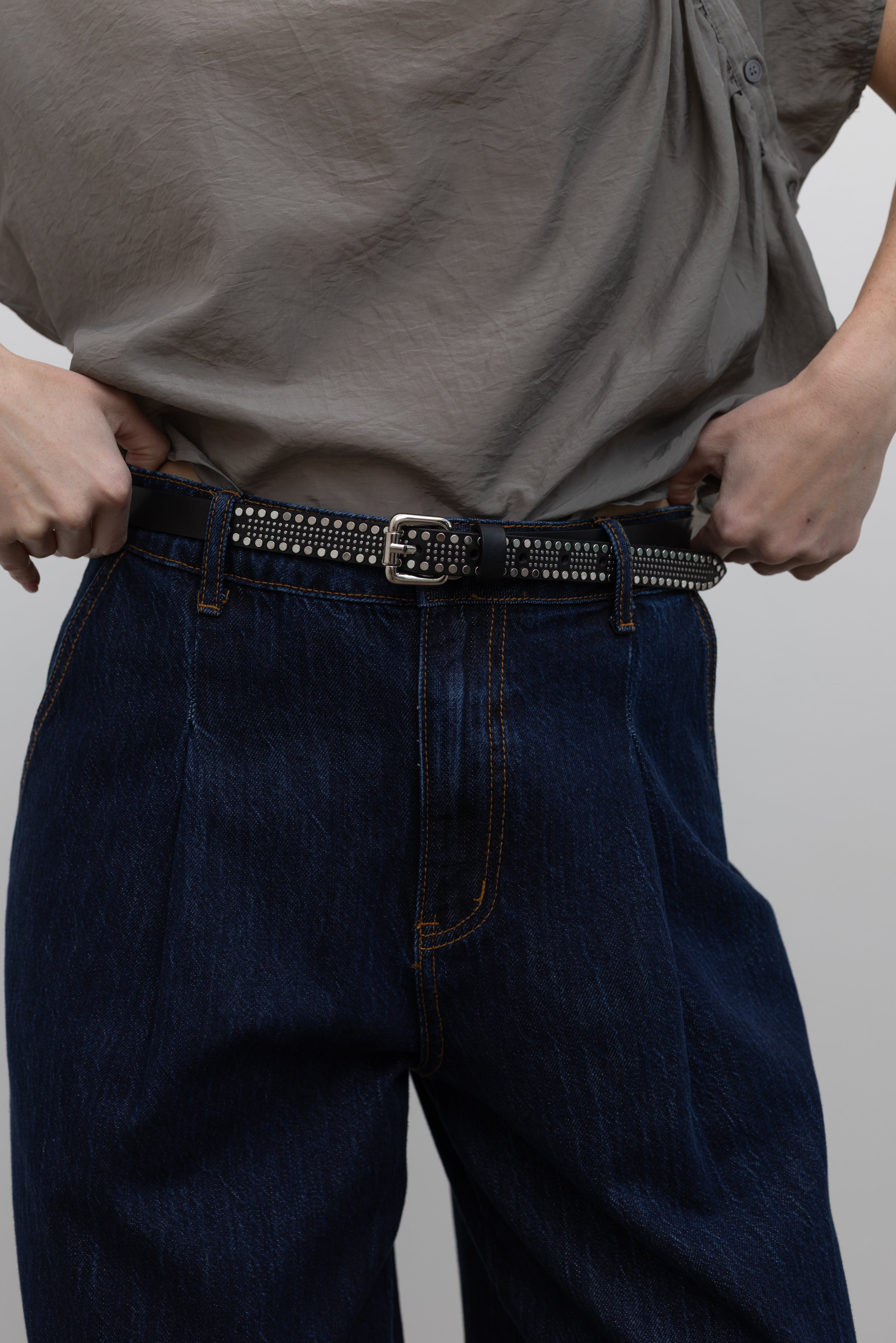 Indigo Denim Wide Leg Pleated Jeans