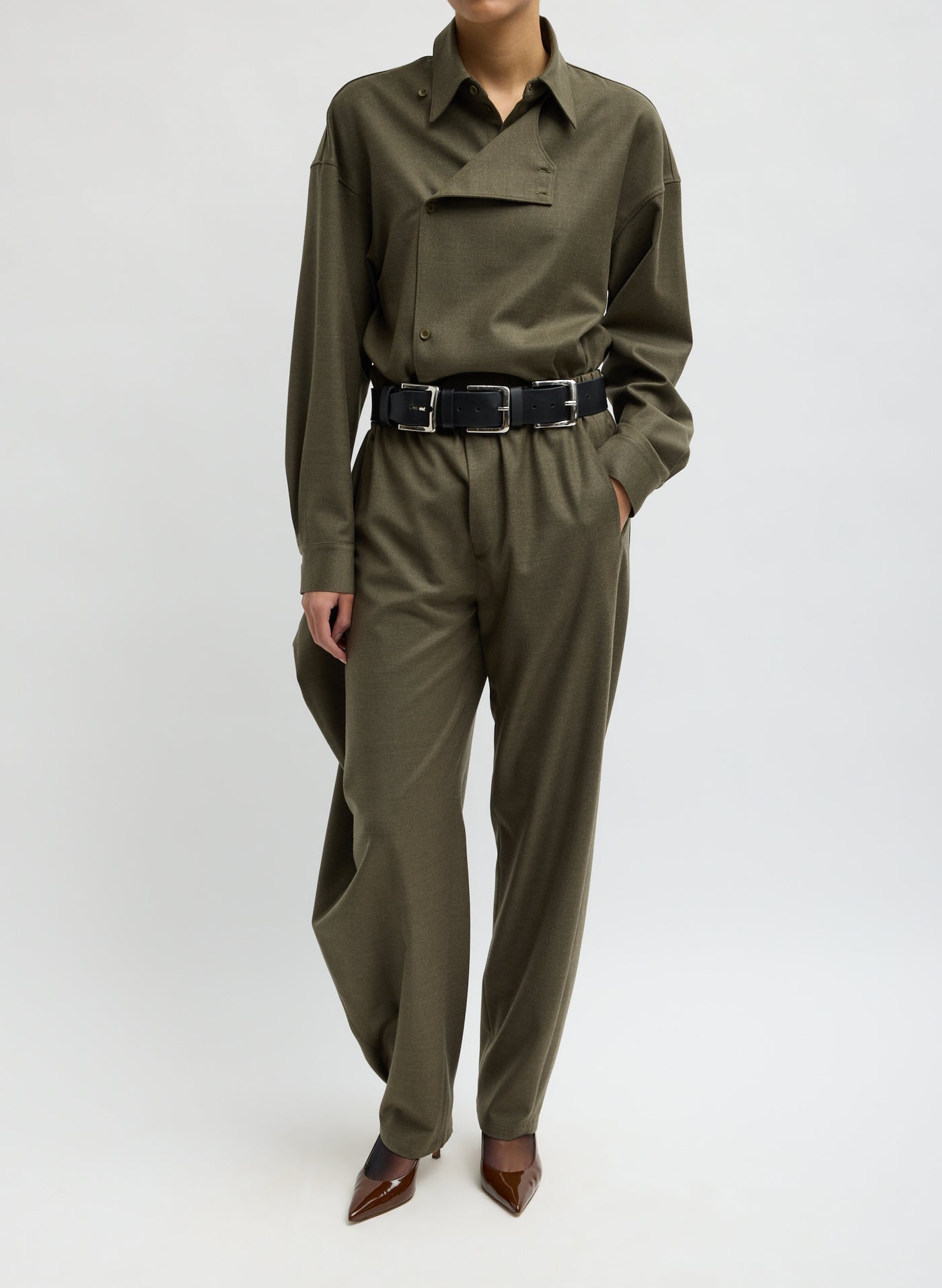Army Green Cozy Flannel Side Drape Pant