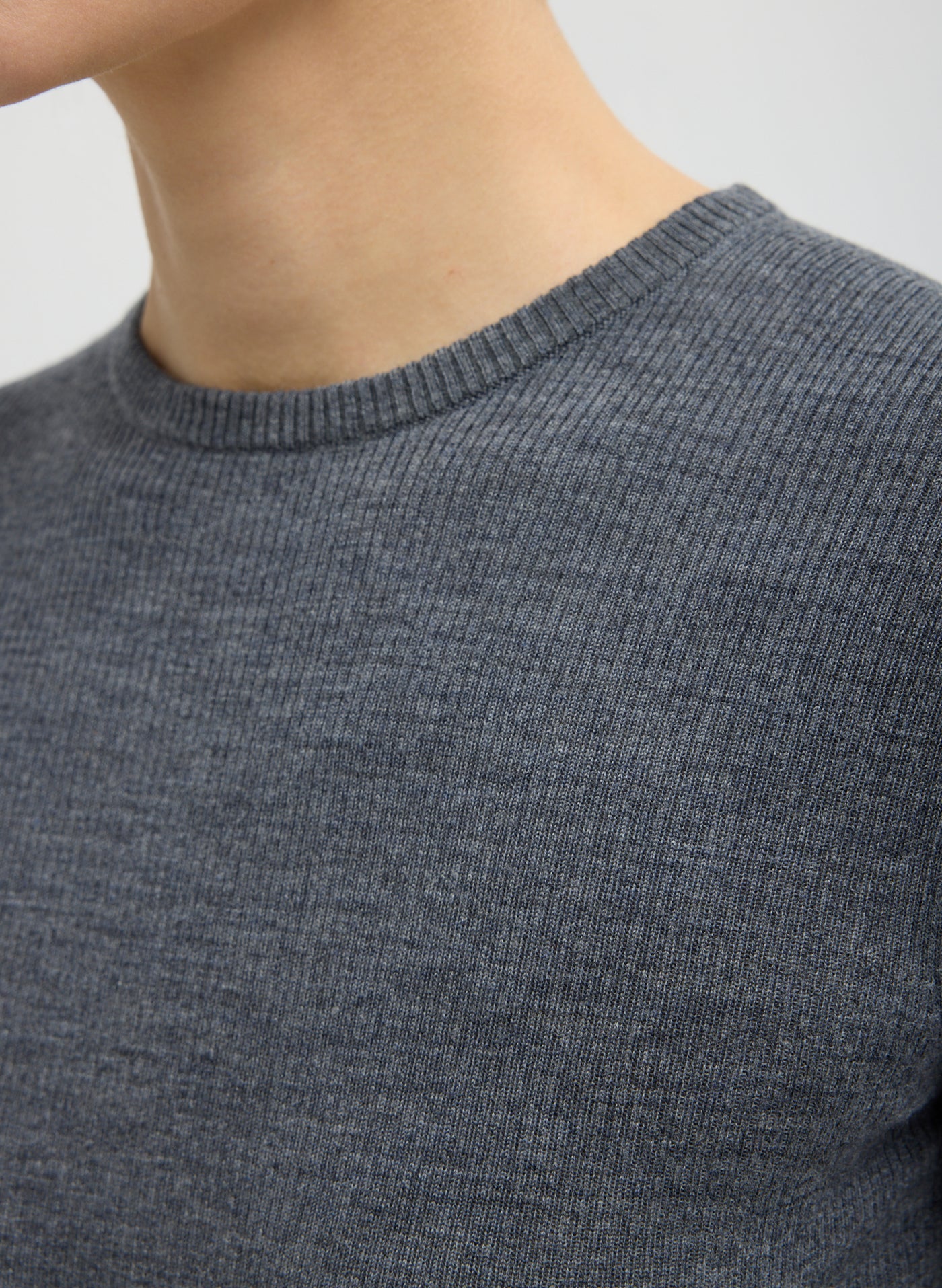 Charcoal Grey Feather Weight Ribbed Sweater Crewneck Pullover