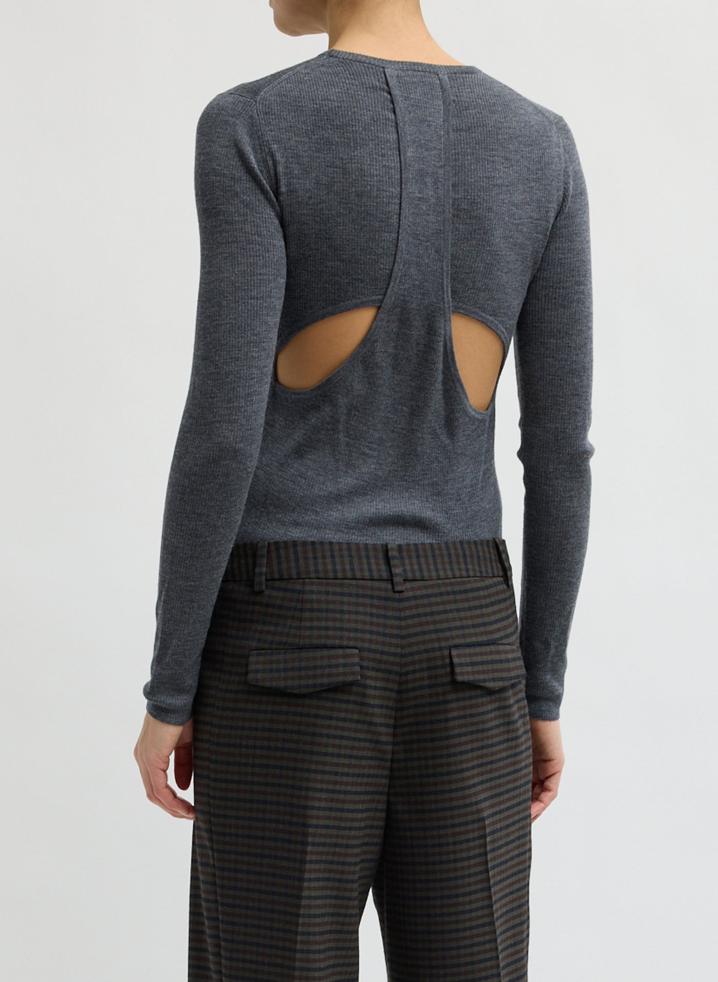 Charcoal Grey Feather Weight Ribbed Sweater Crewneck Pullover