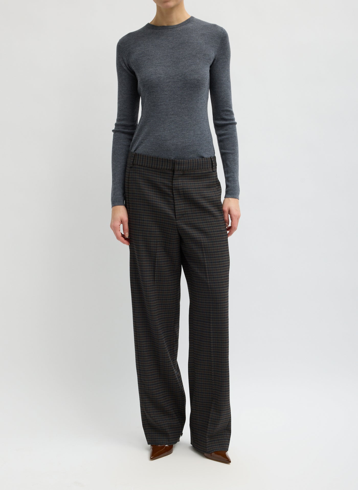 Charcoal Grey Feather Weight Ribbed Sweater Crewneck Pullover