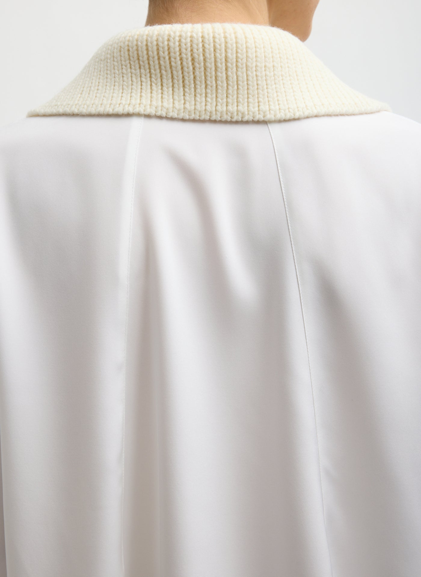 Ivory Stretch Silk Nylon Knit Collar Cocoon Top