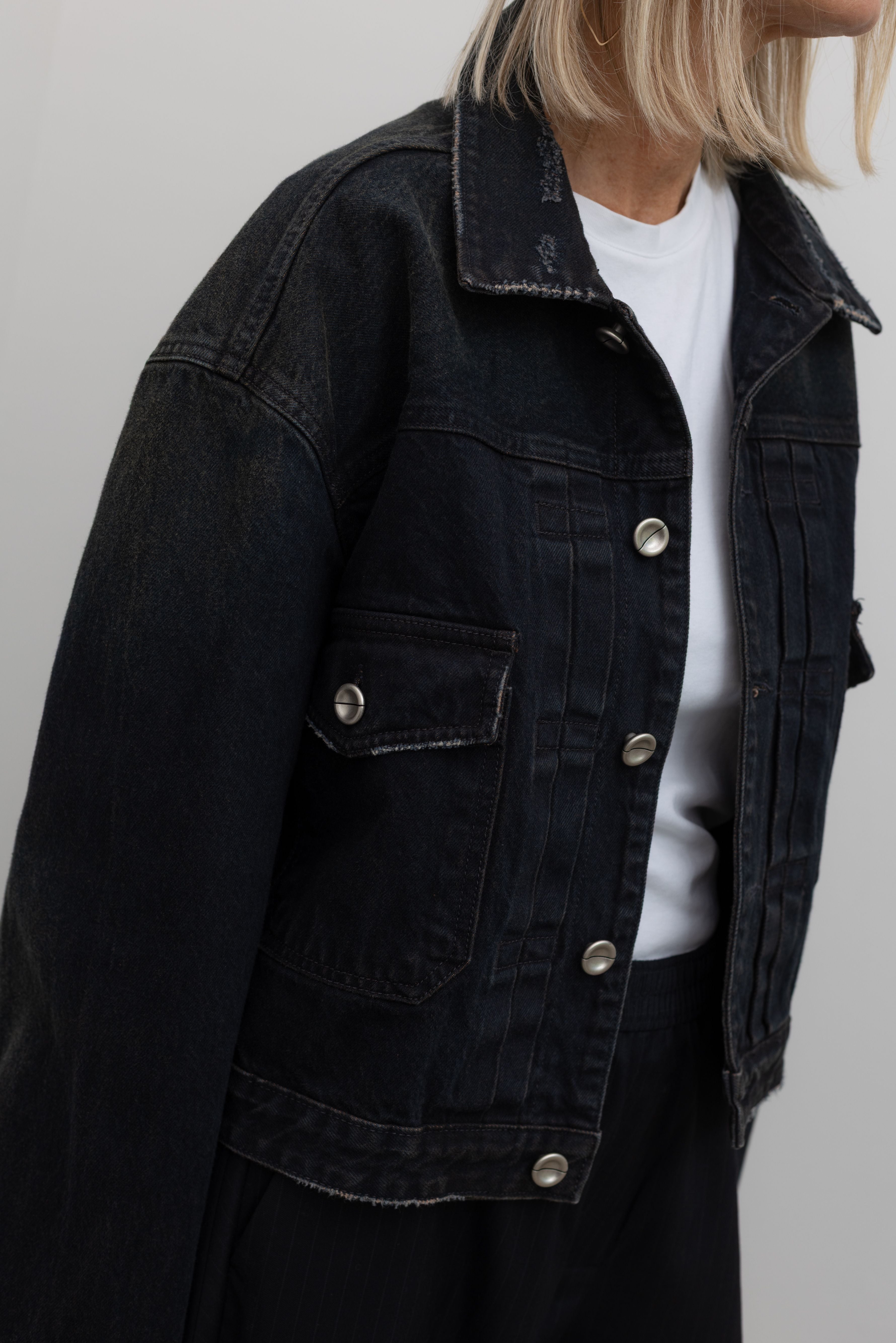 Mahogany Black Denim Short Trucker Jacket