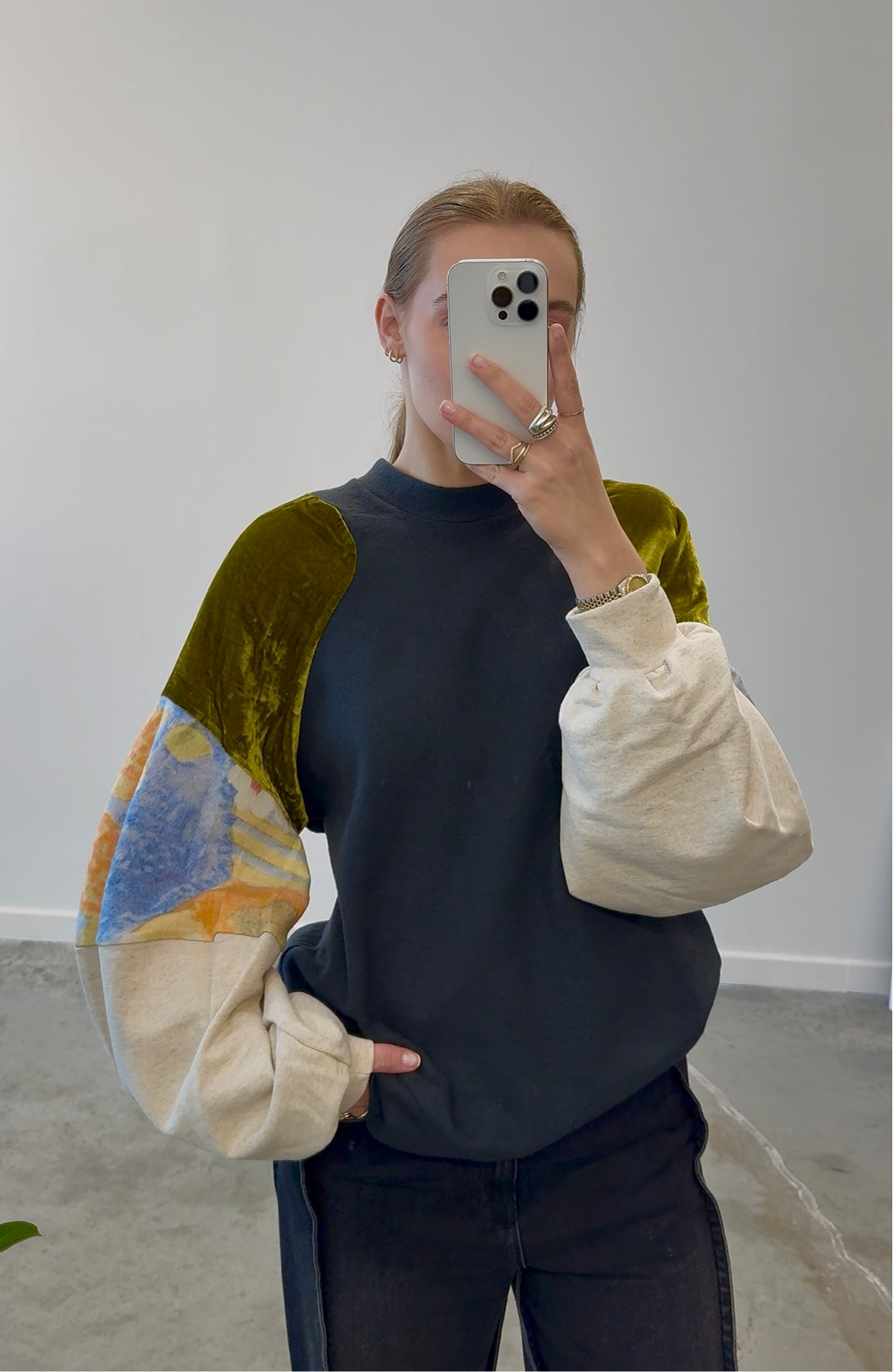 Mixed Print Blouson Sleeve Sweatshirt