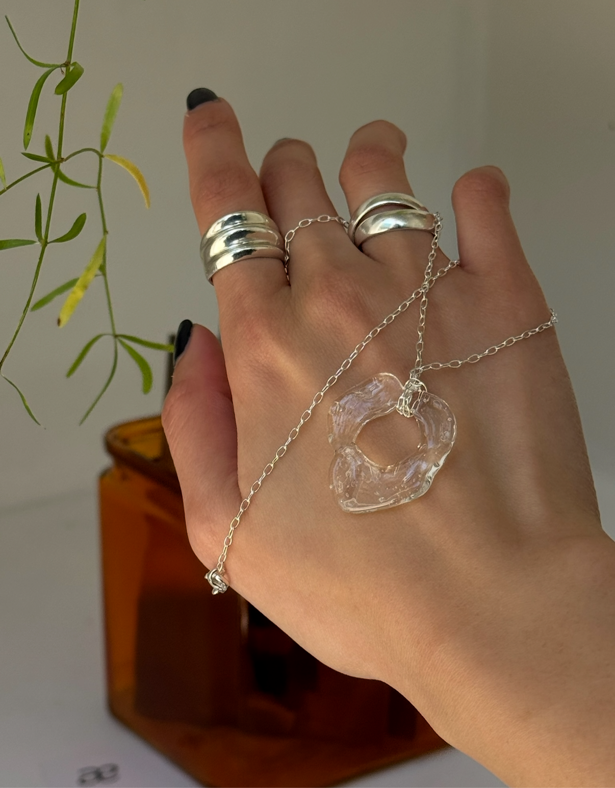 Clear Glass And Sterling Silver Necklace