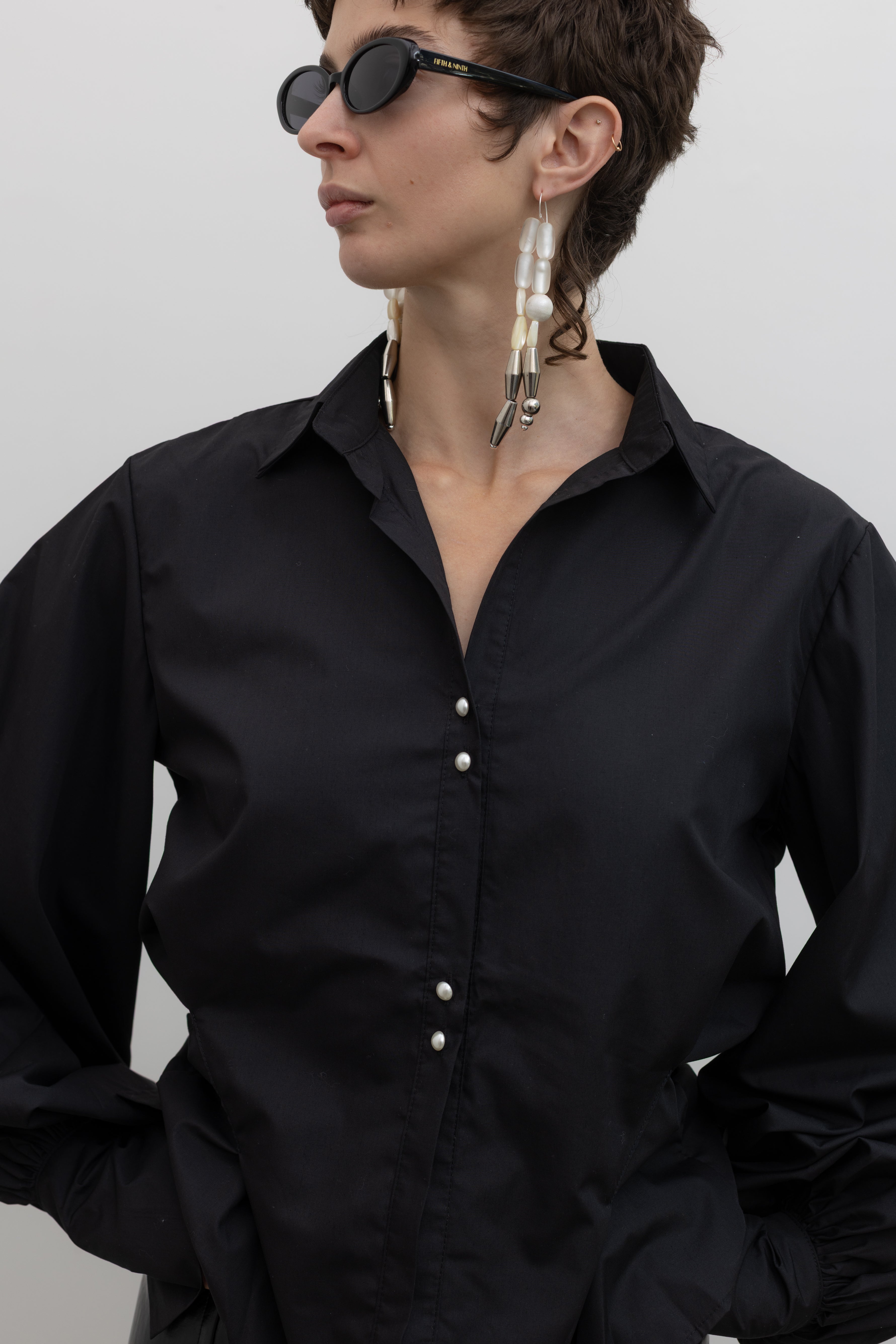 Black Cotton Darted Waist Top