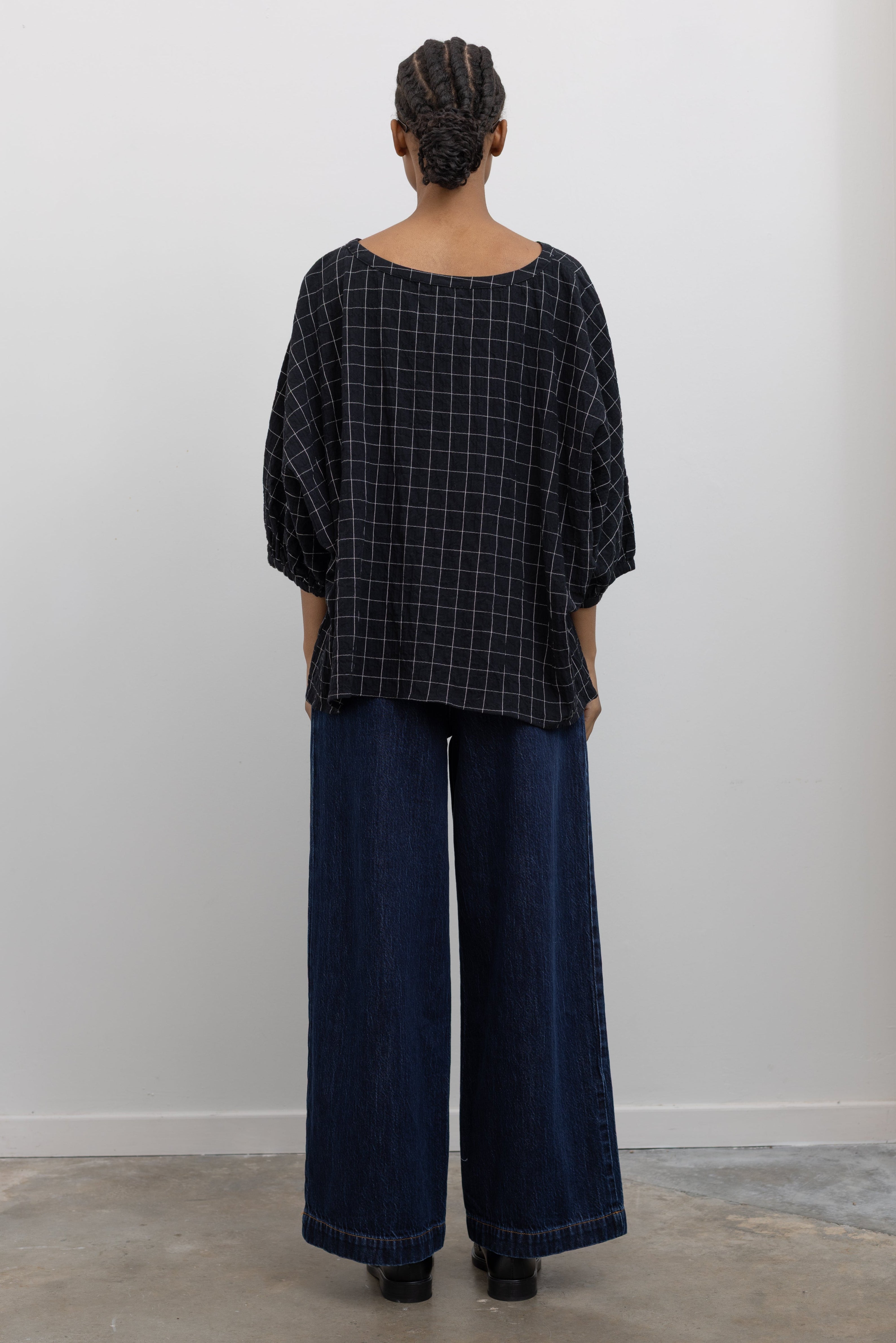 Indigo Denim Wide Leg Pleated Jeans