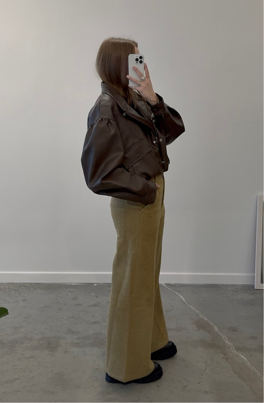 Beige Hairy Boucle Wool Pants