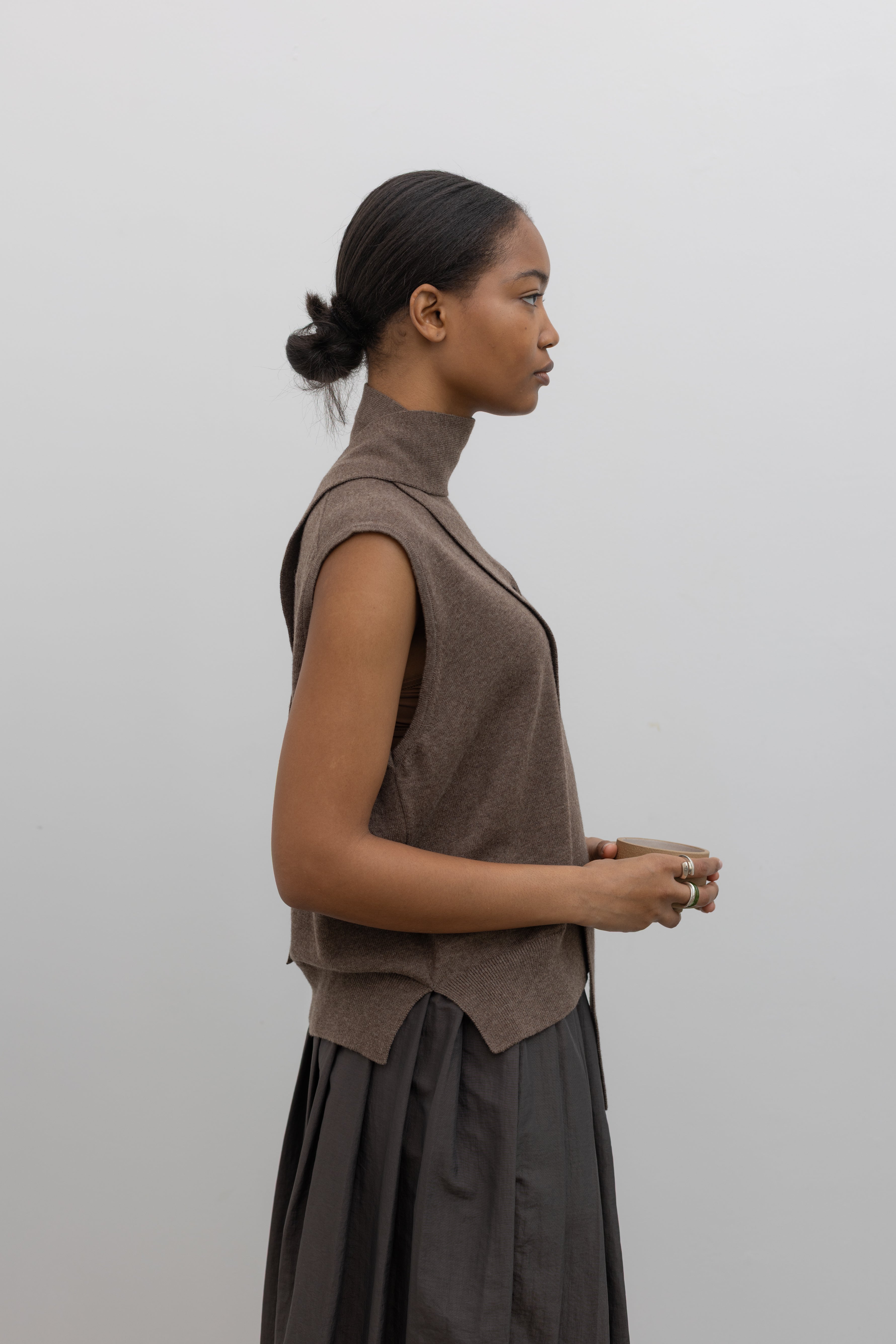 Taupe Merino Wool Lace Waistcoat