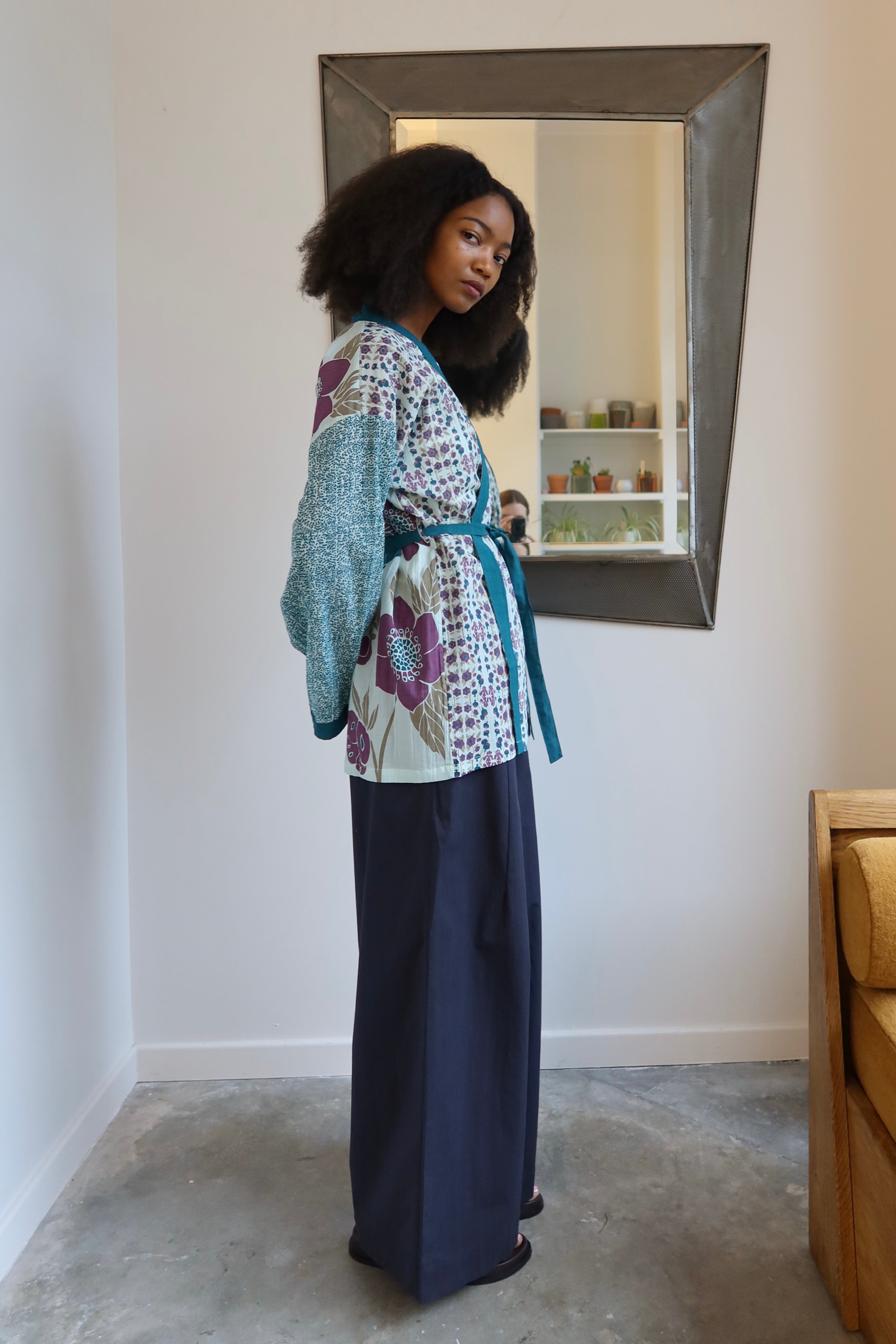 Anemone Print Organic Cotton Kimono Wrap Top