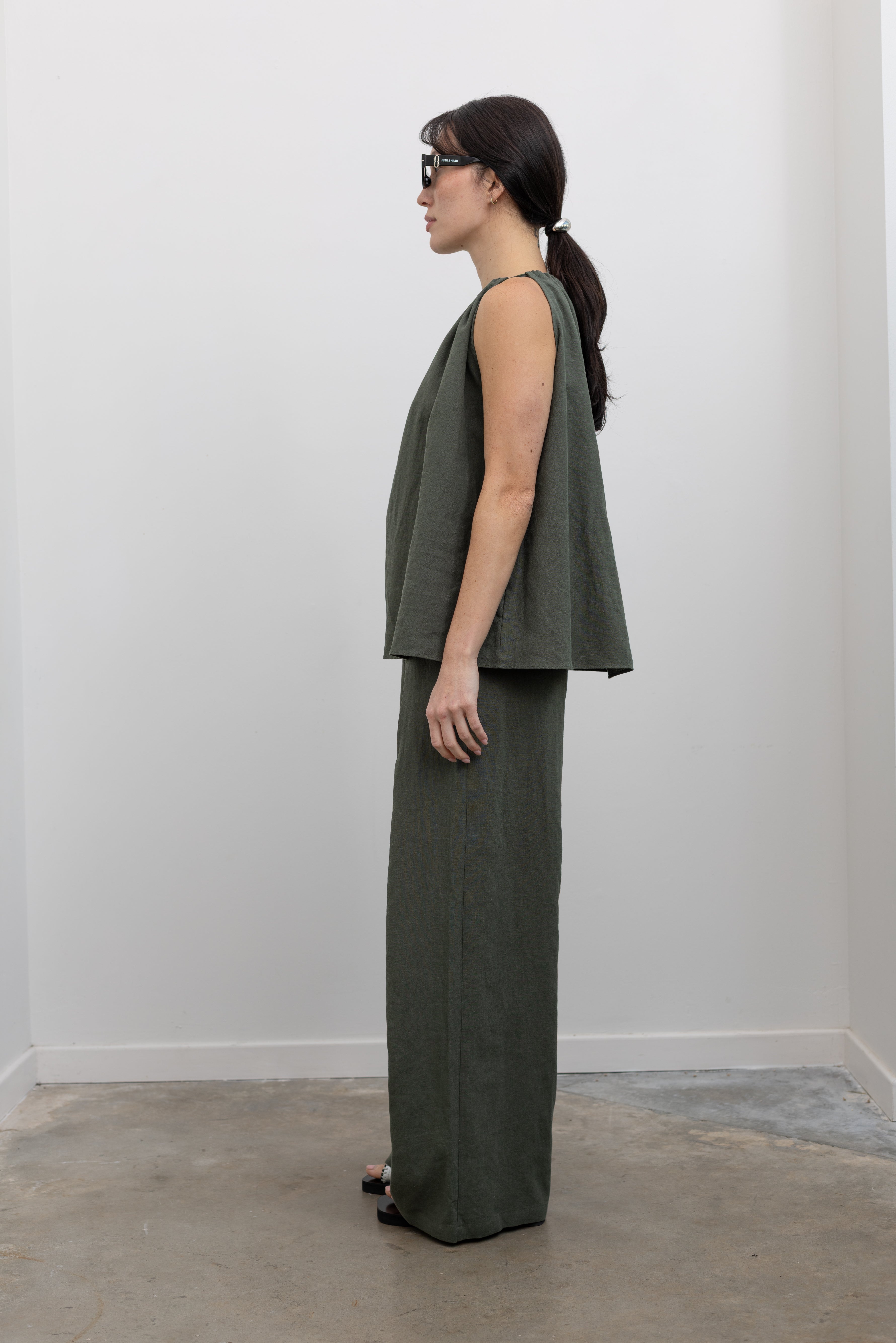 Olive Green Halter Neck Cotton Top