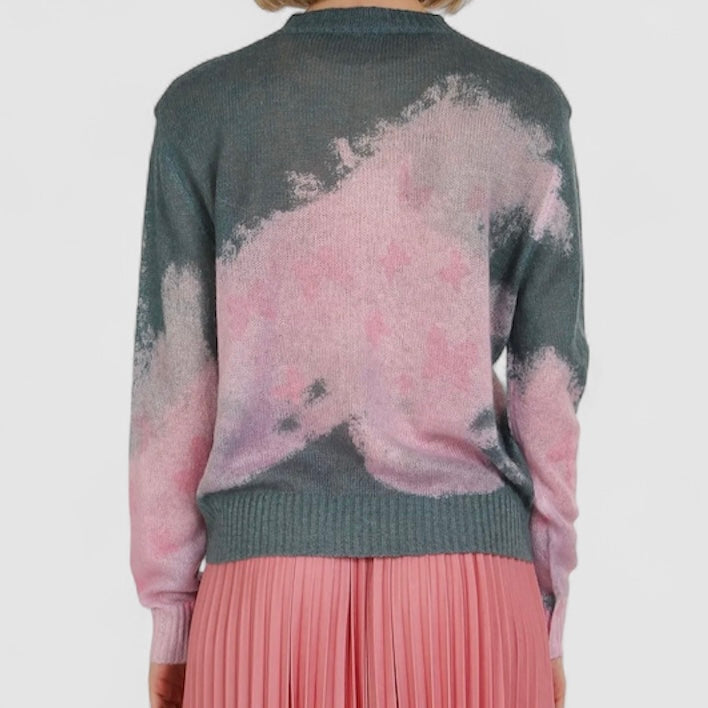 Grey And Pink Tie Dye Marbled Cardigan