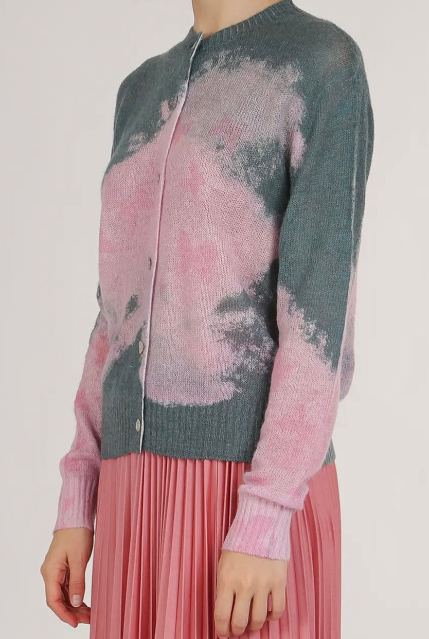 Grey And Pink Tie Dye Marbled Cardigan