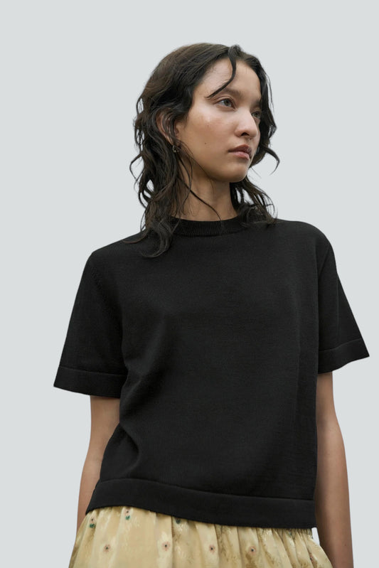 Organic Cotton Black Knit T-Shirt