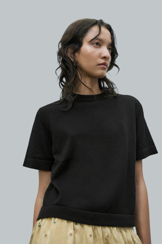 Organic Cotton Black Knit T-Shirt