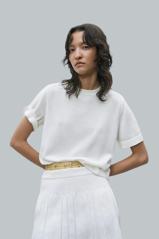 Organic Cotton White Knit T-Shirt