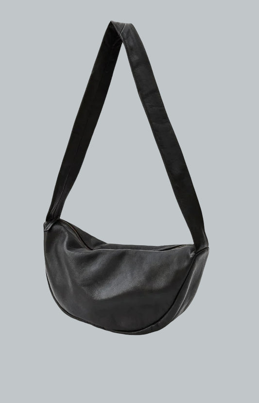 Black Soft Leather Crescent Cross Body Bag