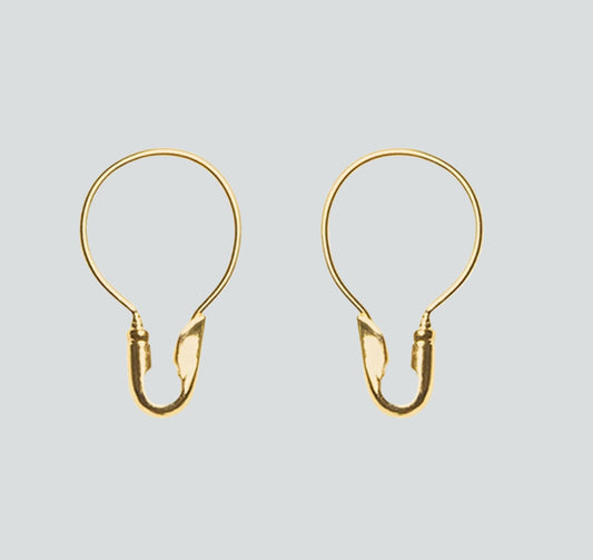 Gold Round Safety Pin Earrings