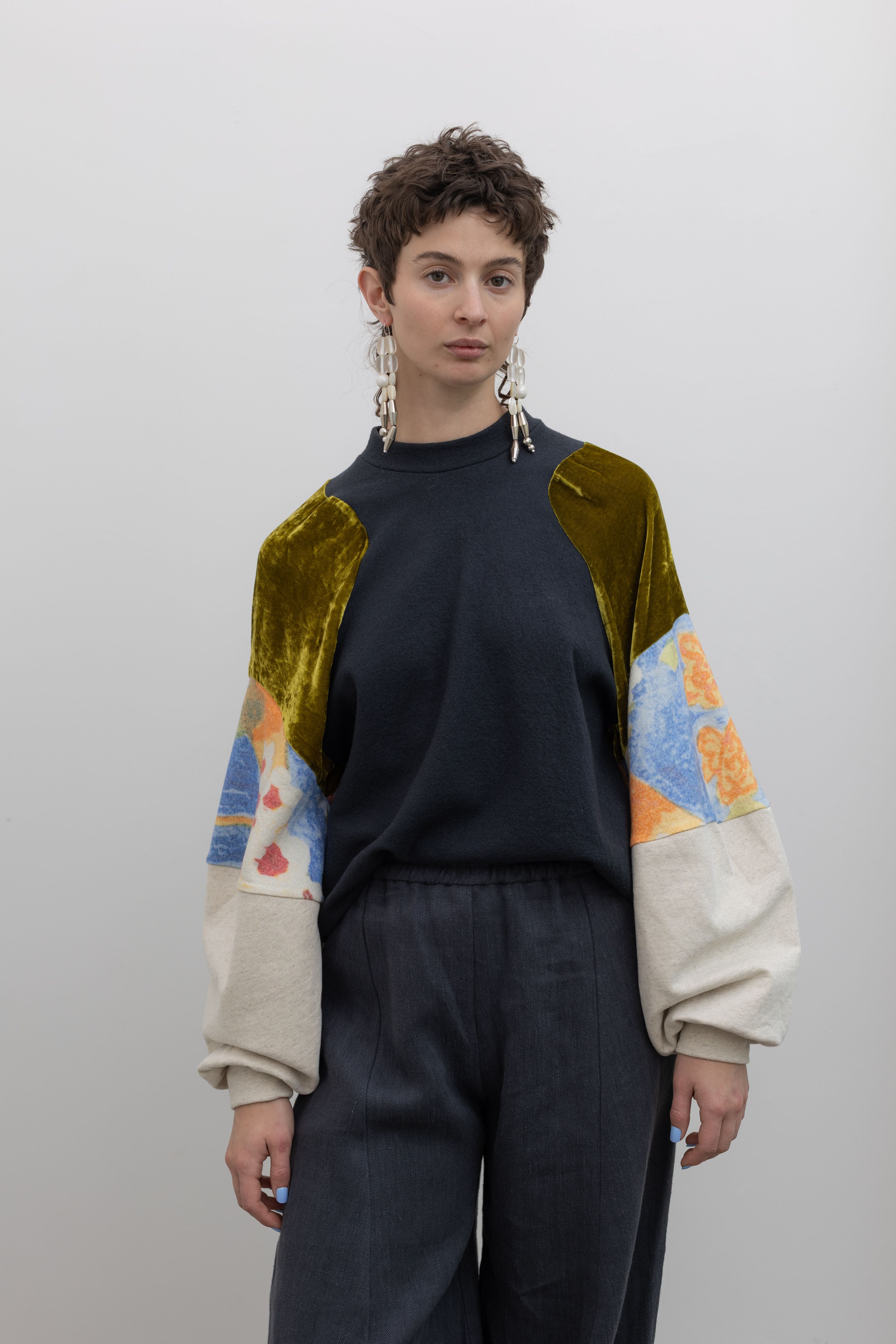 Mixed Print Blouson Sleeve Sweatshirt