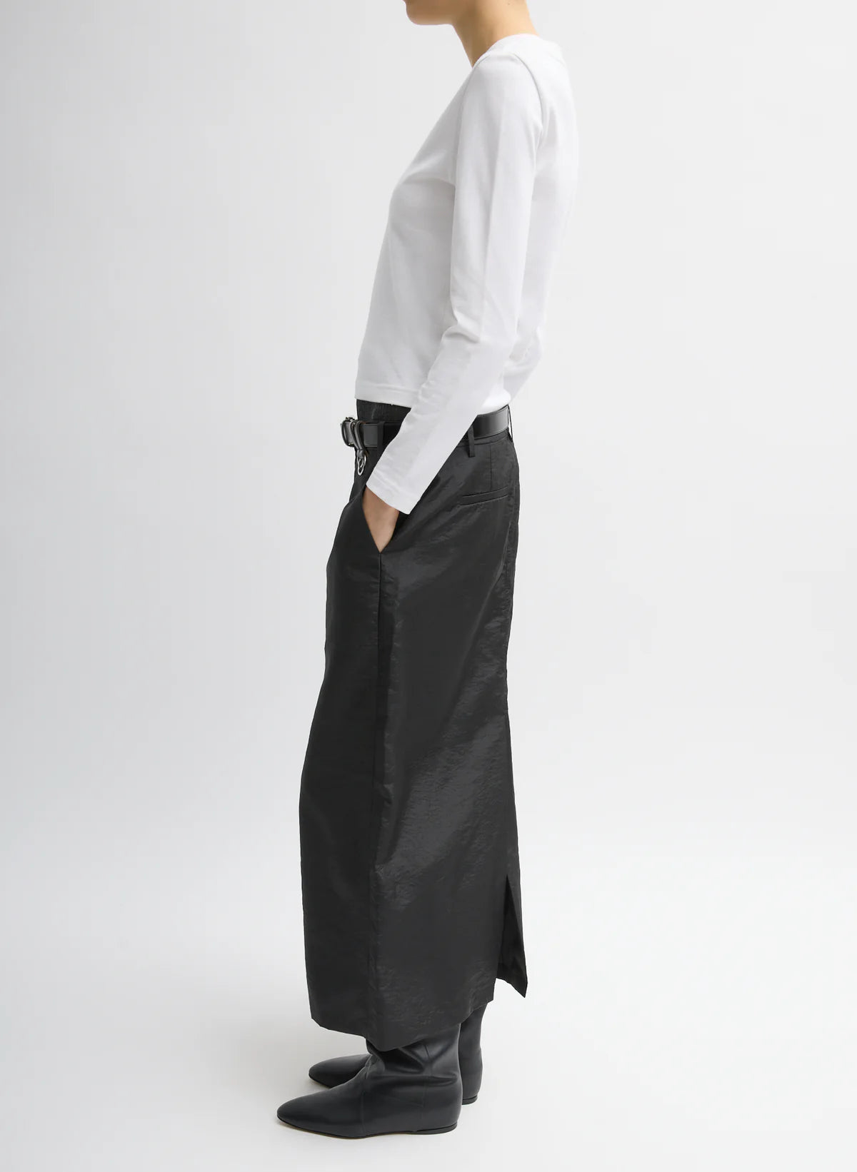 Black Crispy Nylon Maxi Skirt