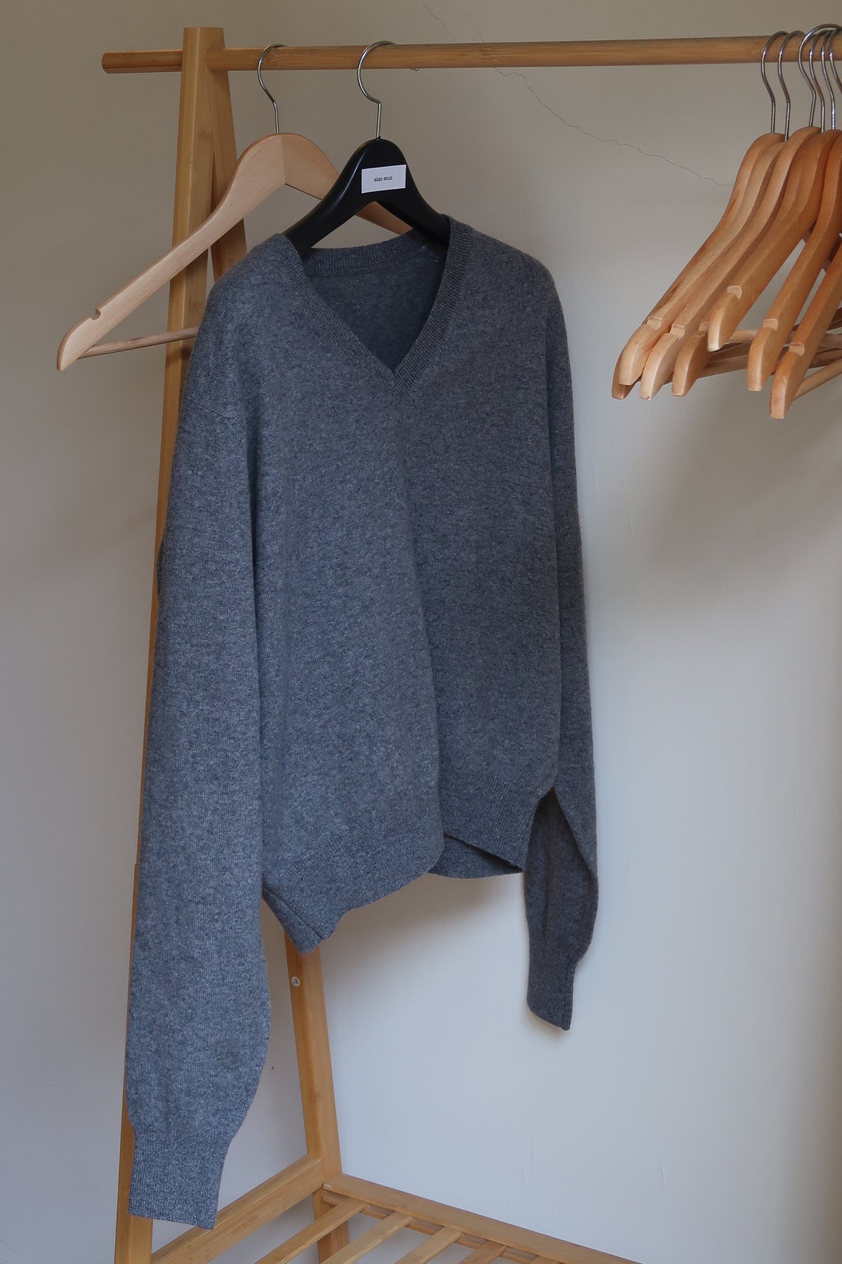Gray V-Neck Wool Cashmere Sweater