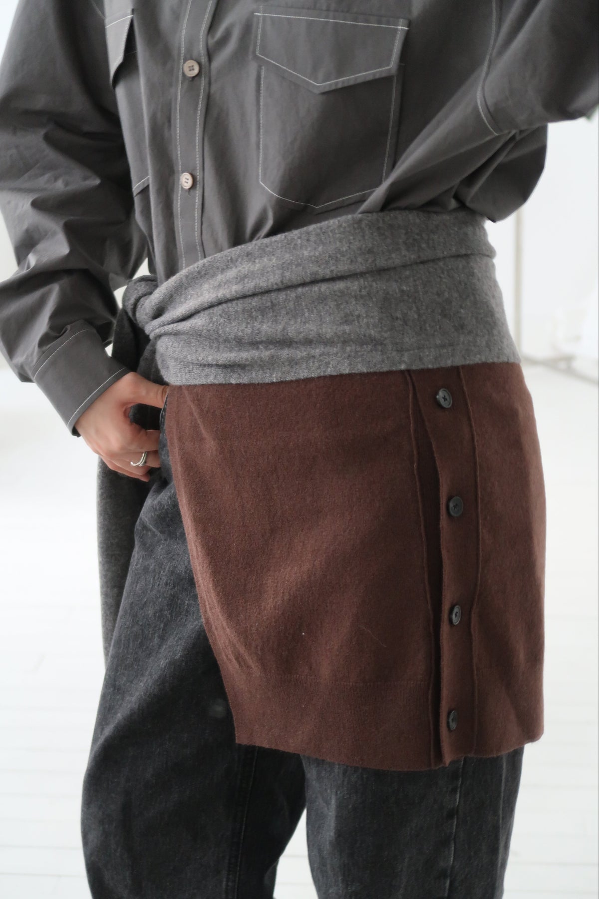 Gray Wool Cashmere Cardi Muffler Shawl