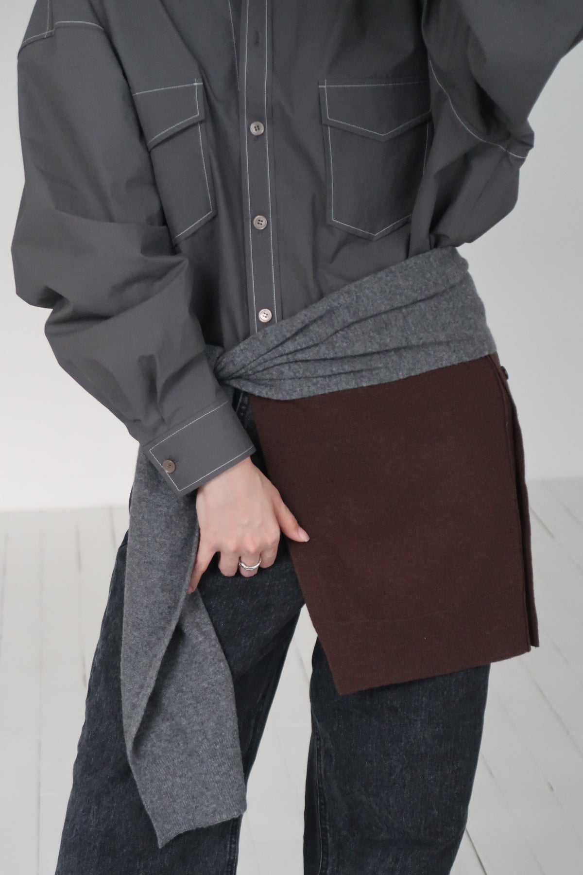 Gray Wool Cashmere Cardi Muffler Shawl