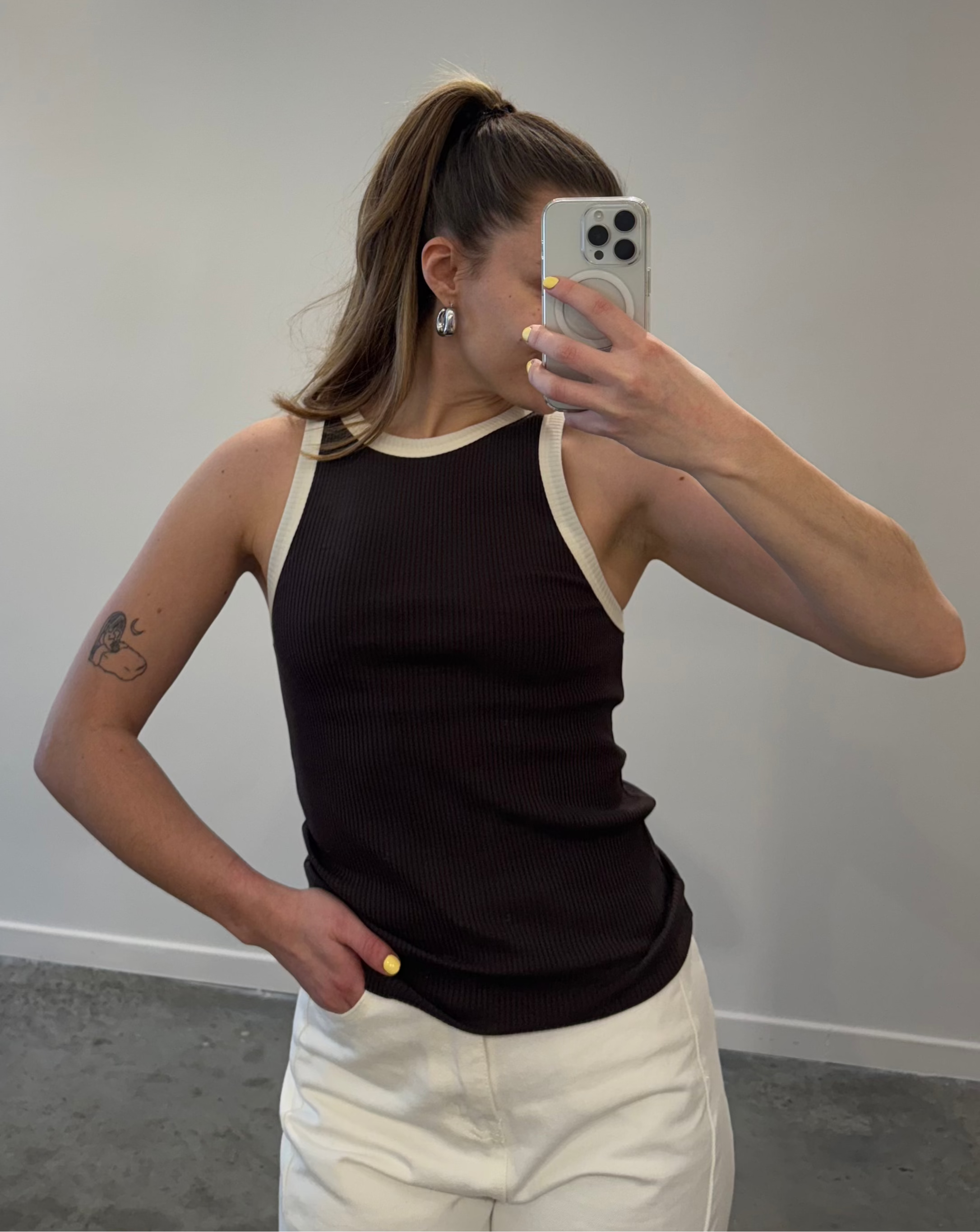 Star Brown And White Racer Tank Top