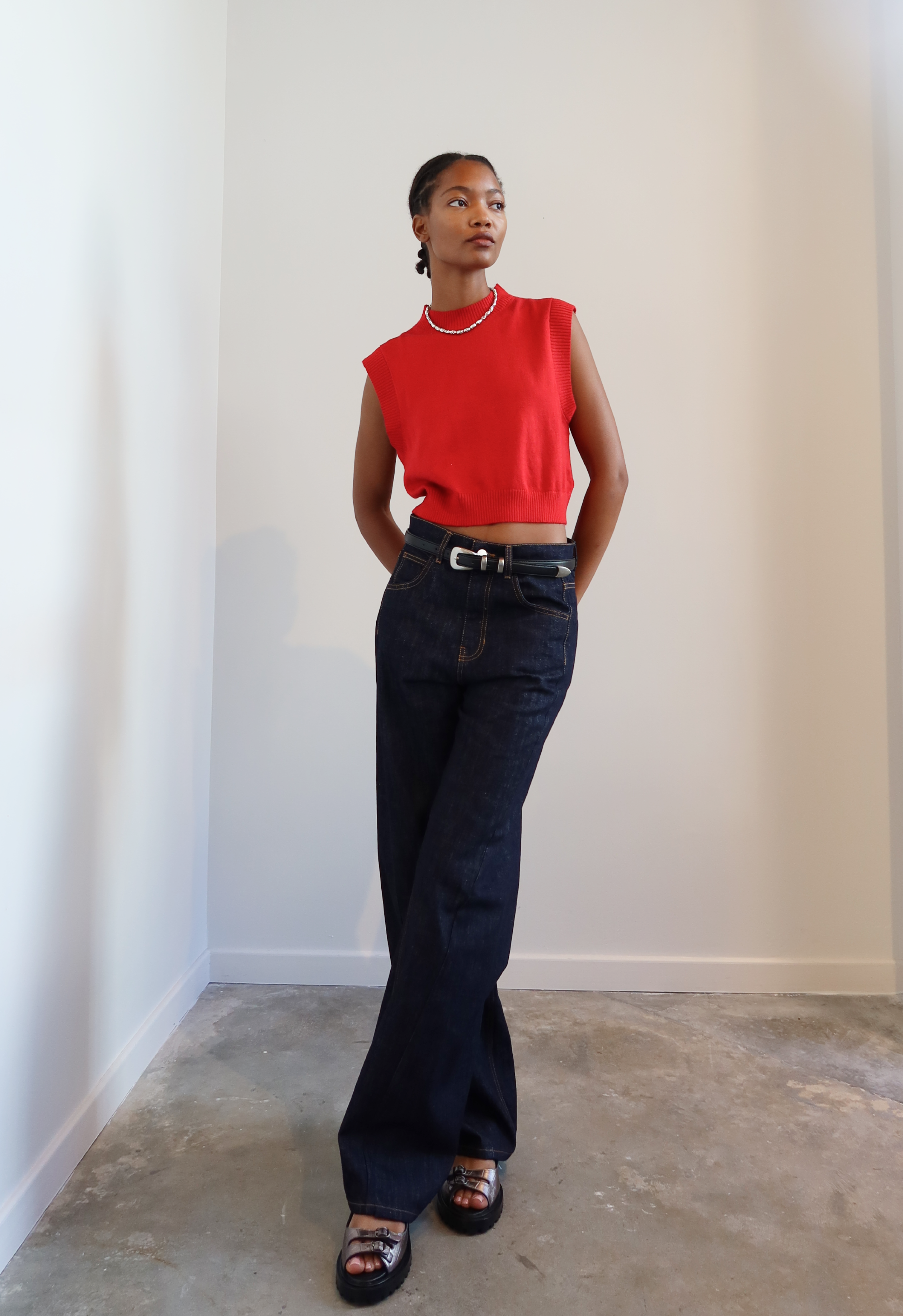 Red Cropped Sweater Vest