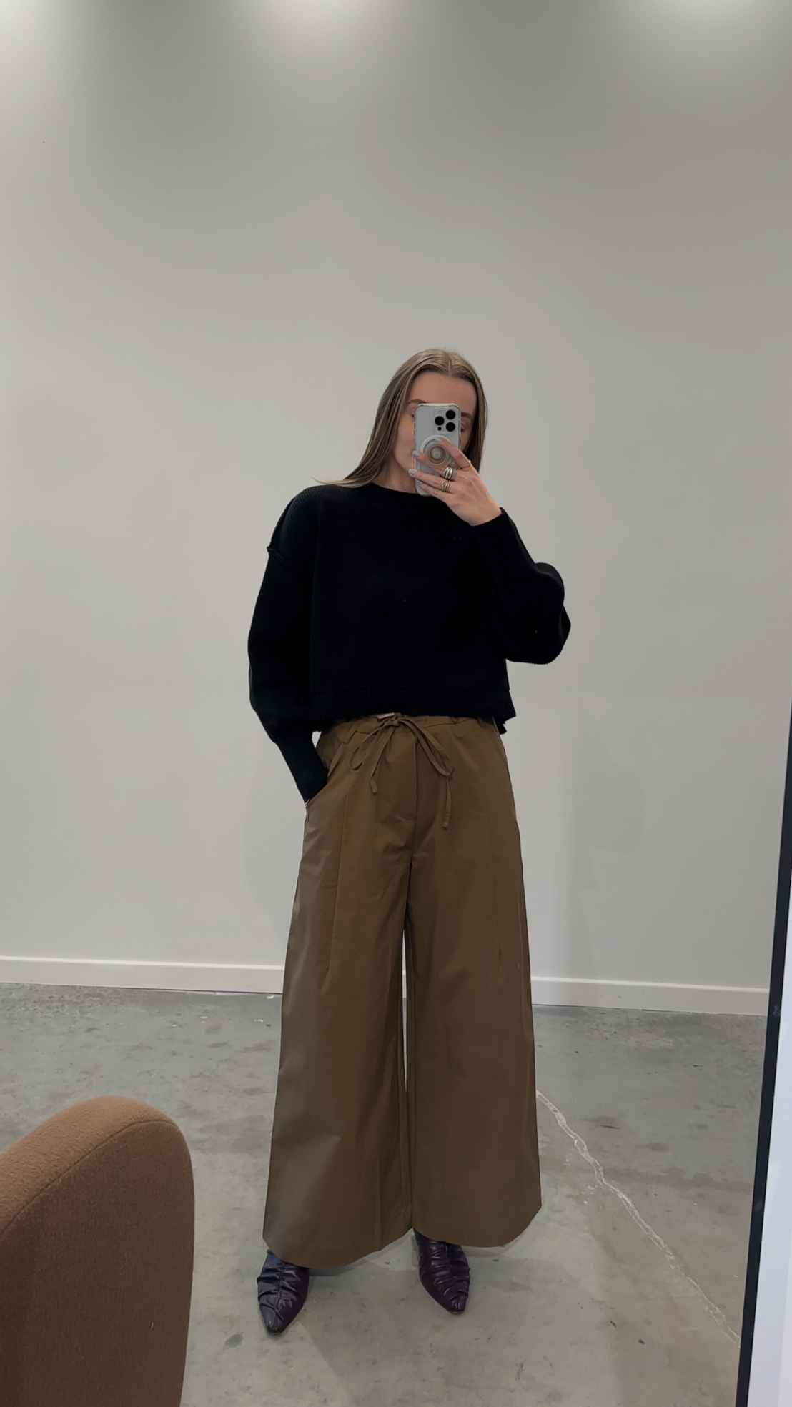 Brown Nylon Blend Drawstring Pants