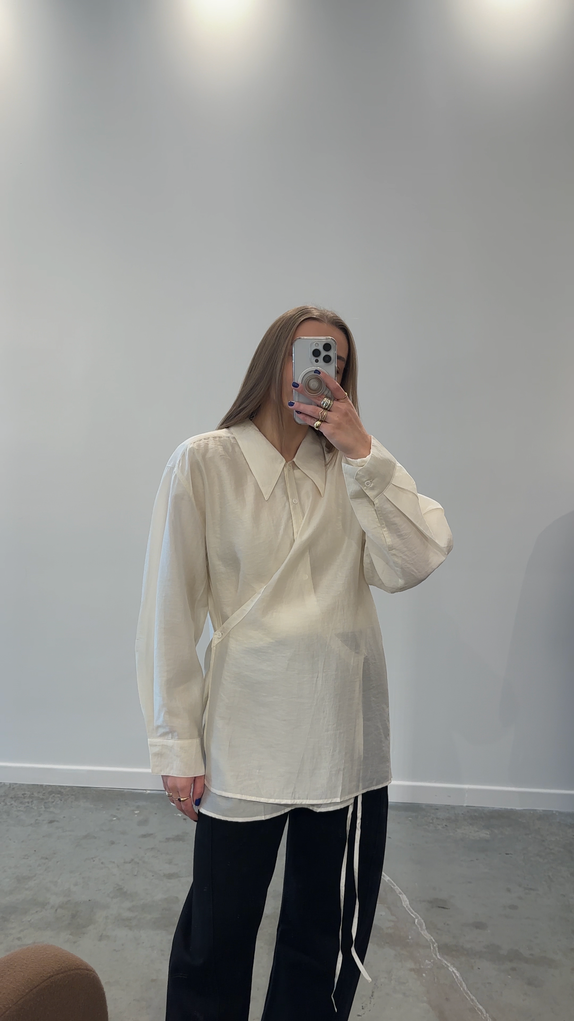 Ivory Organza Side Button Blouse