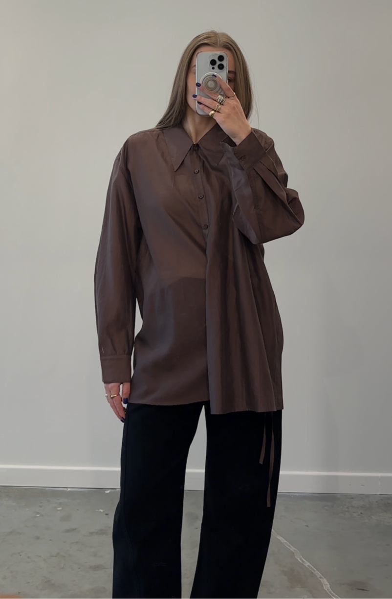 Brown Organza Side Button Blouse