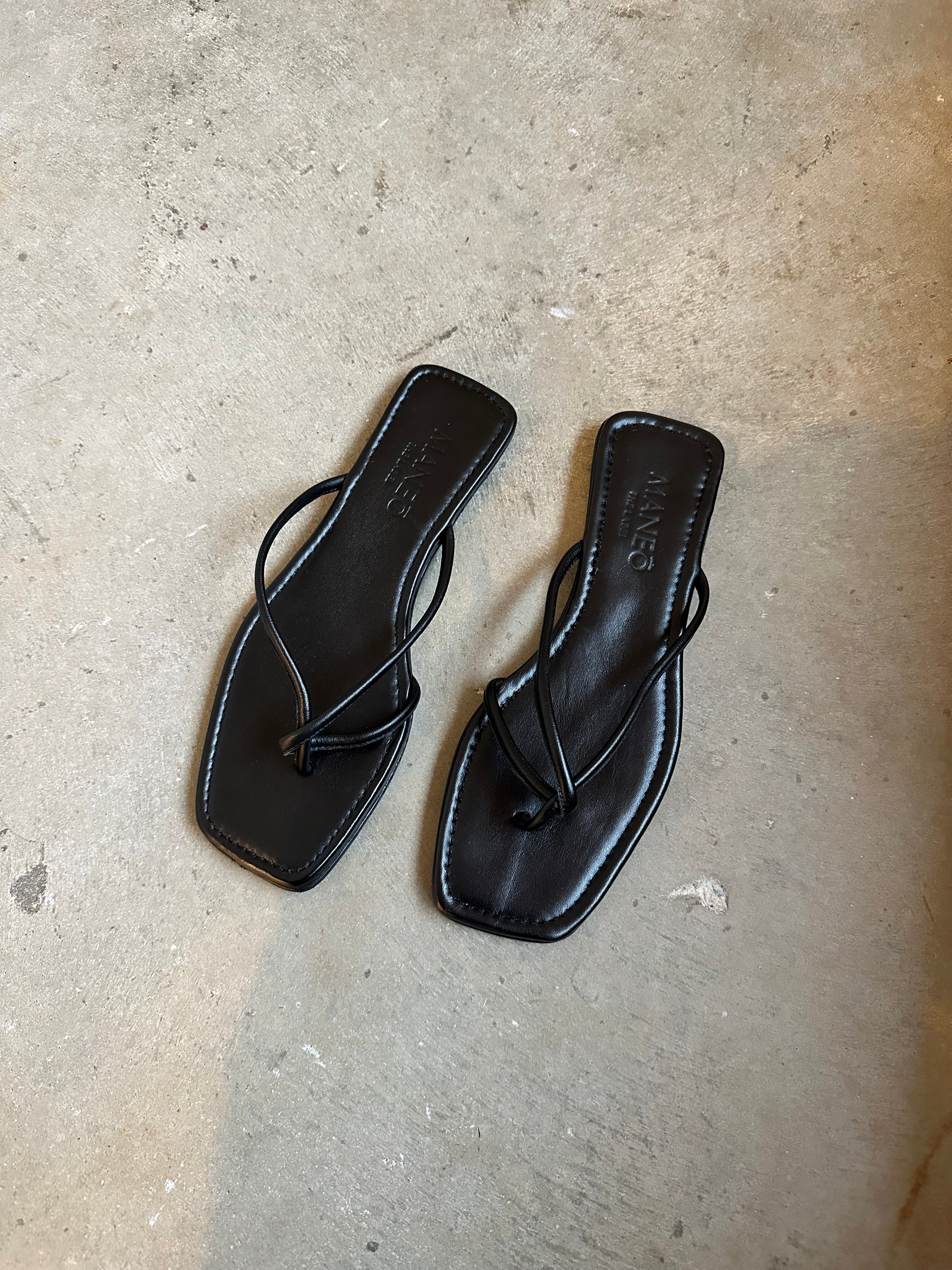 Black Leather Thin Strap Sandals