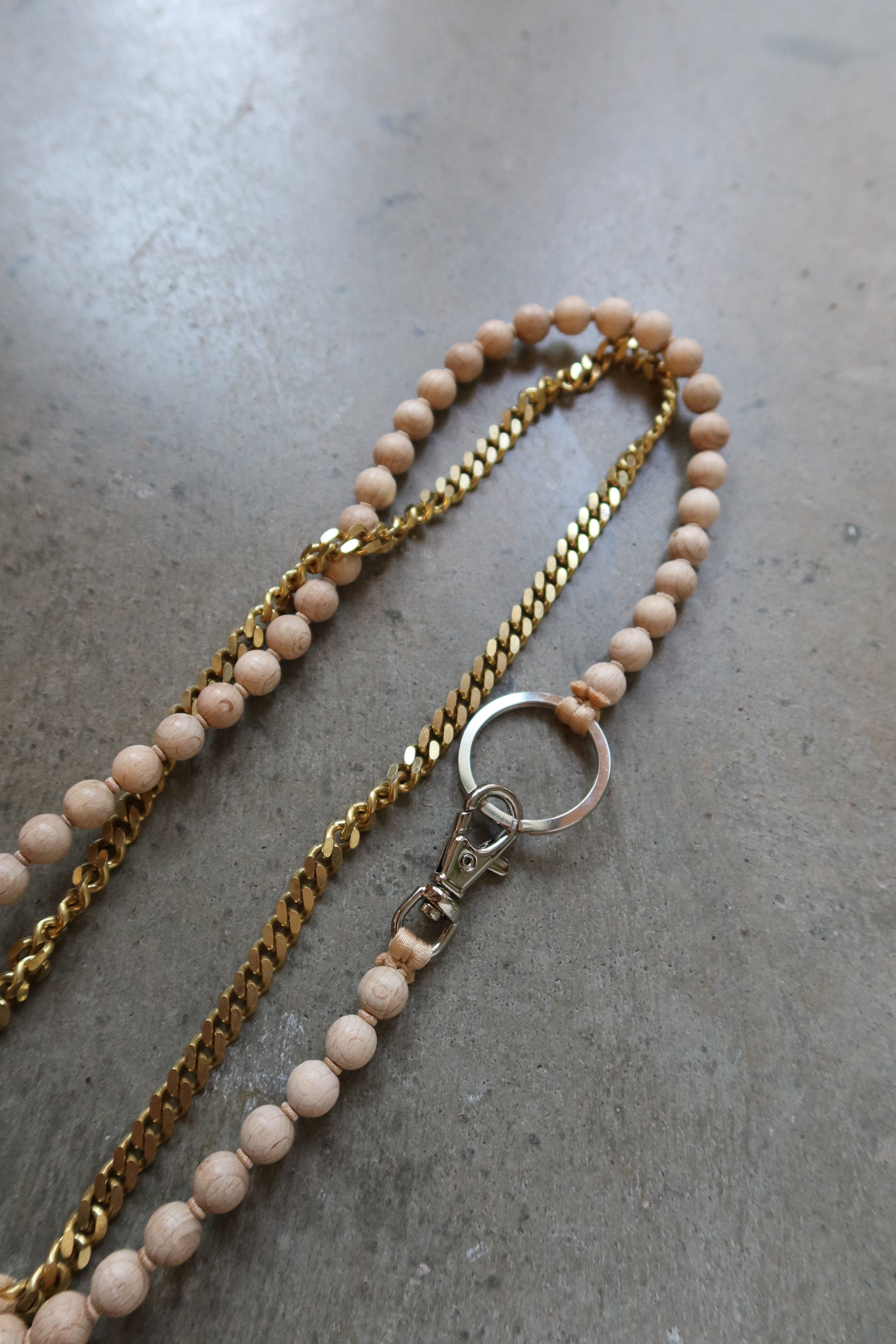 Natural Wood And Brass Phone Handykette Necklace