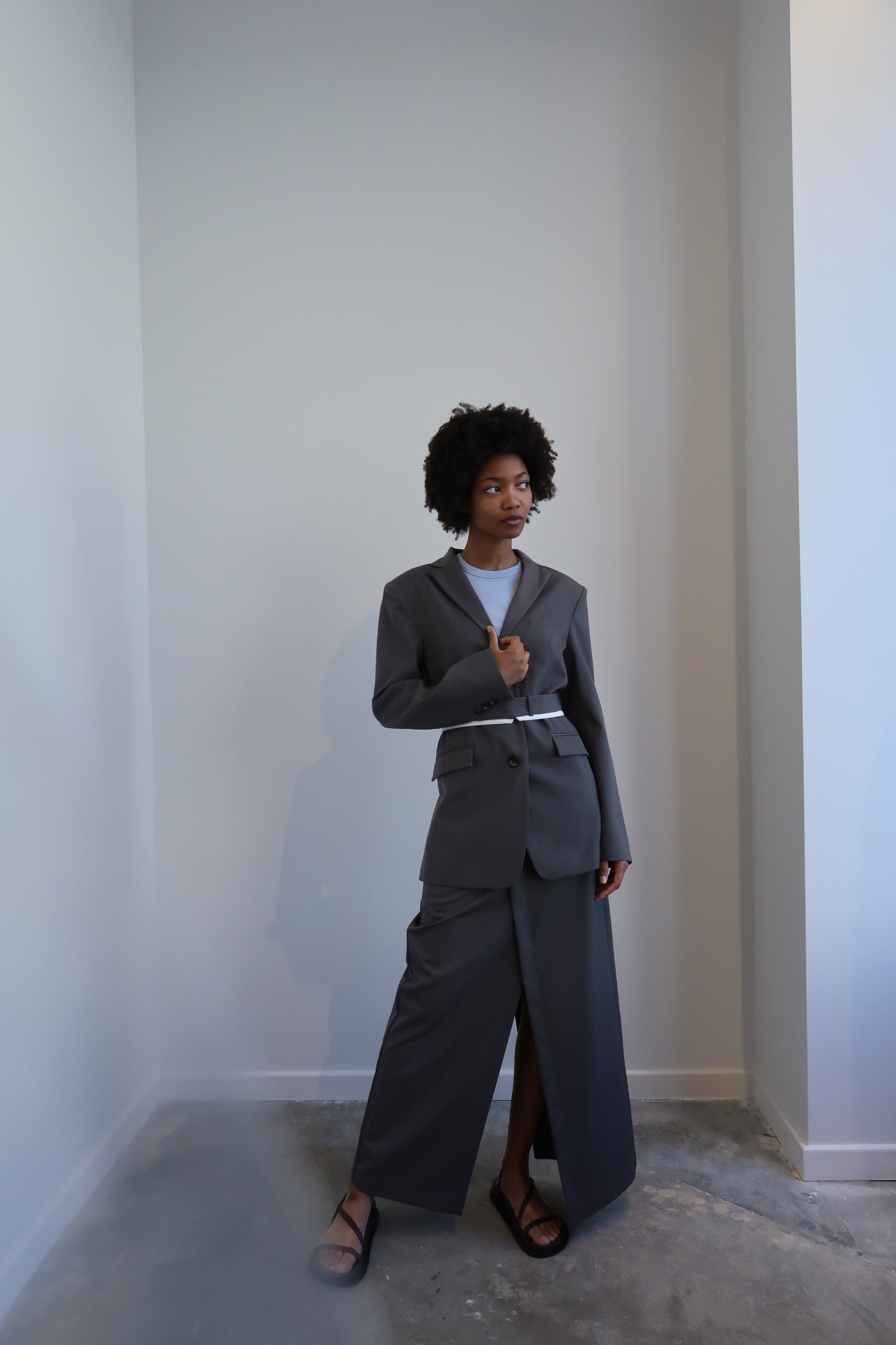 Pewter Grey Belted Tailored Blazer alas eius