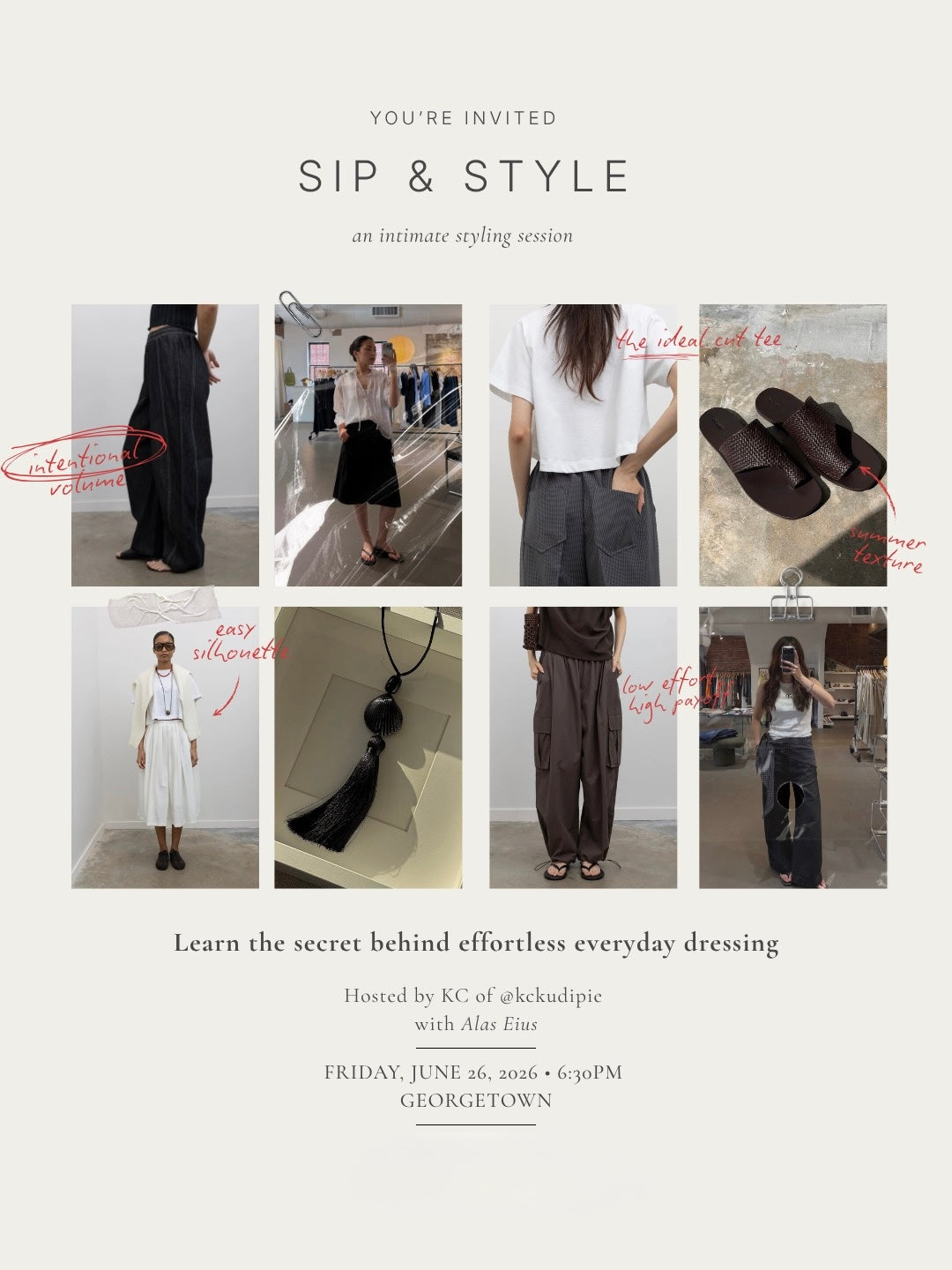 Join us at Alas Eius Georgetown for an intimate styling experience with KC of @kckudipie.