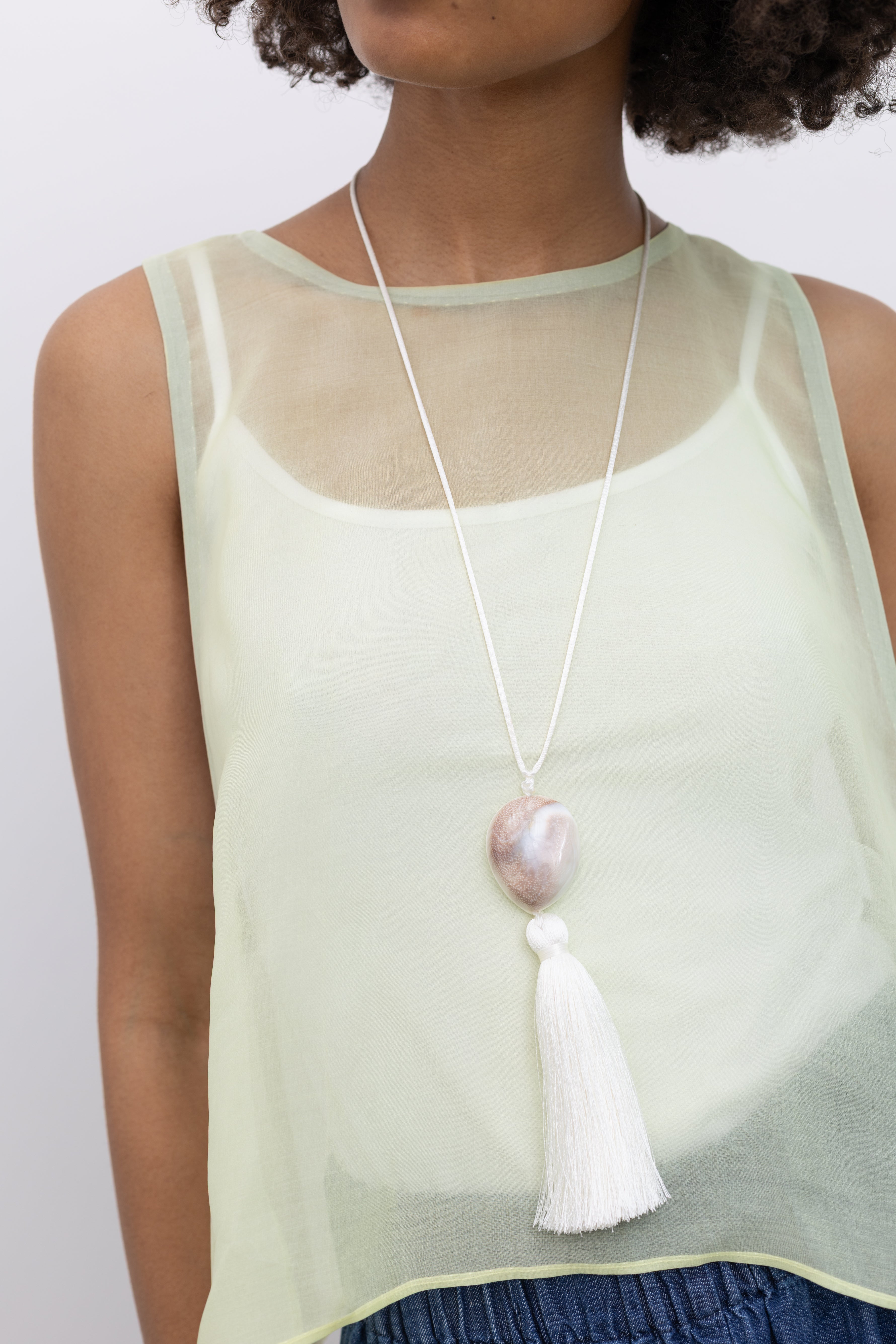 Ethereal KAAREM layering piece in transparent silk organza with elongated, flowing side extensions at Alas Eius. 
